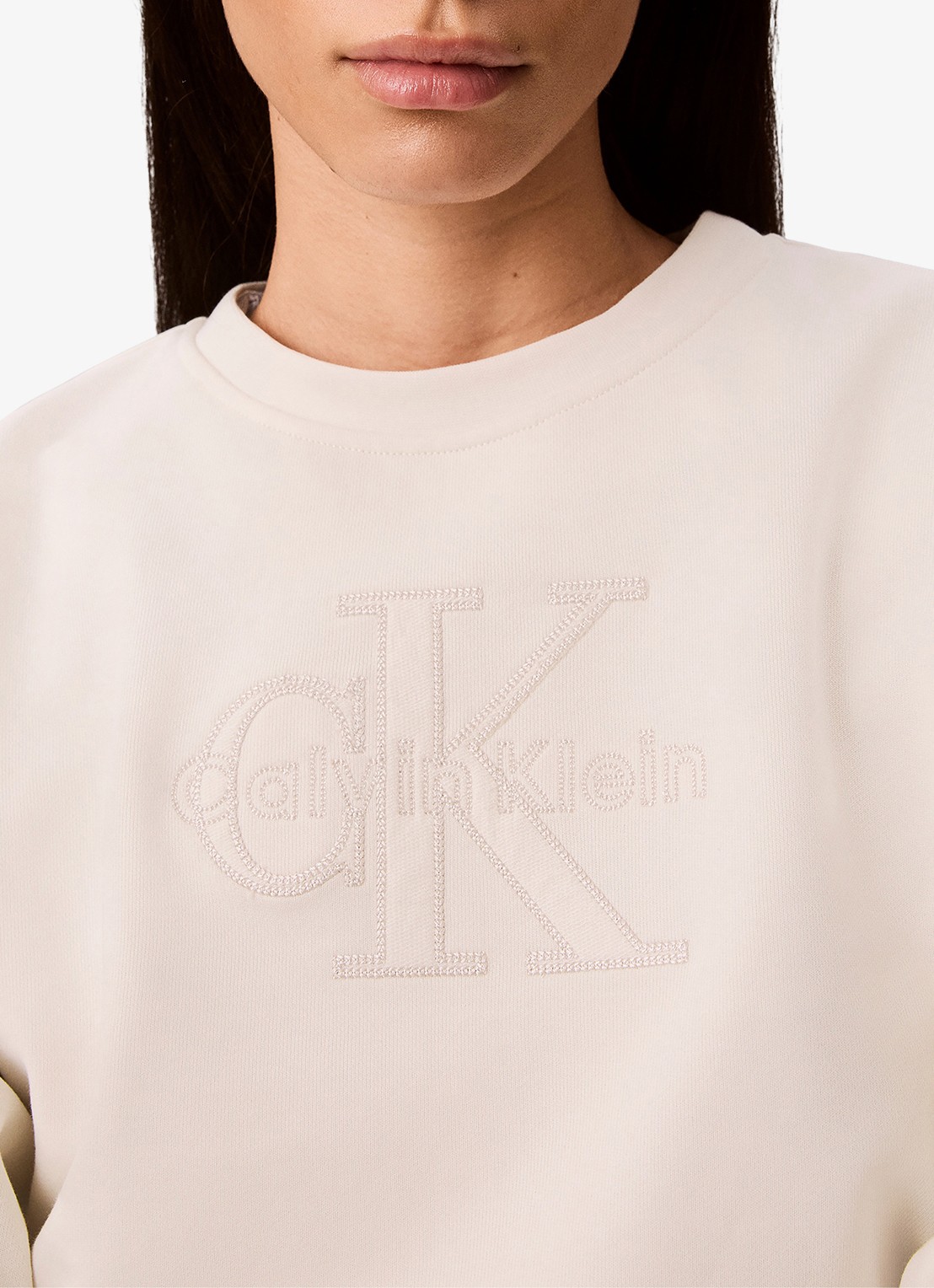 Calvin Klein Sweater met logoborduring - detail 5 creme