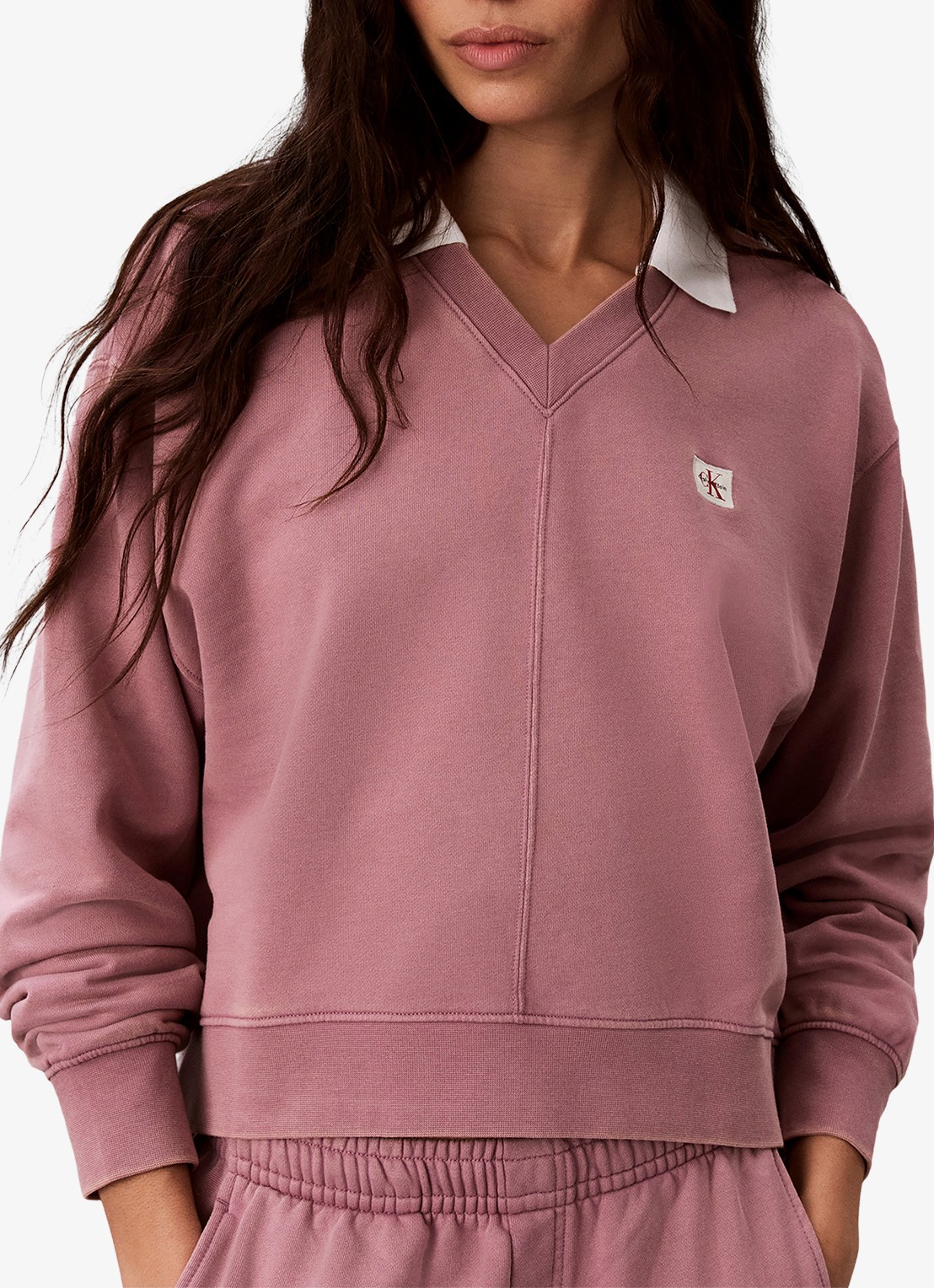 Calvin Klein Sweater met logoborduring - detail oudroze