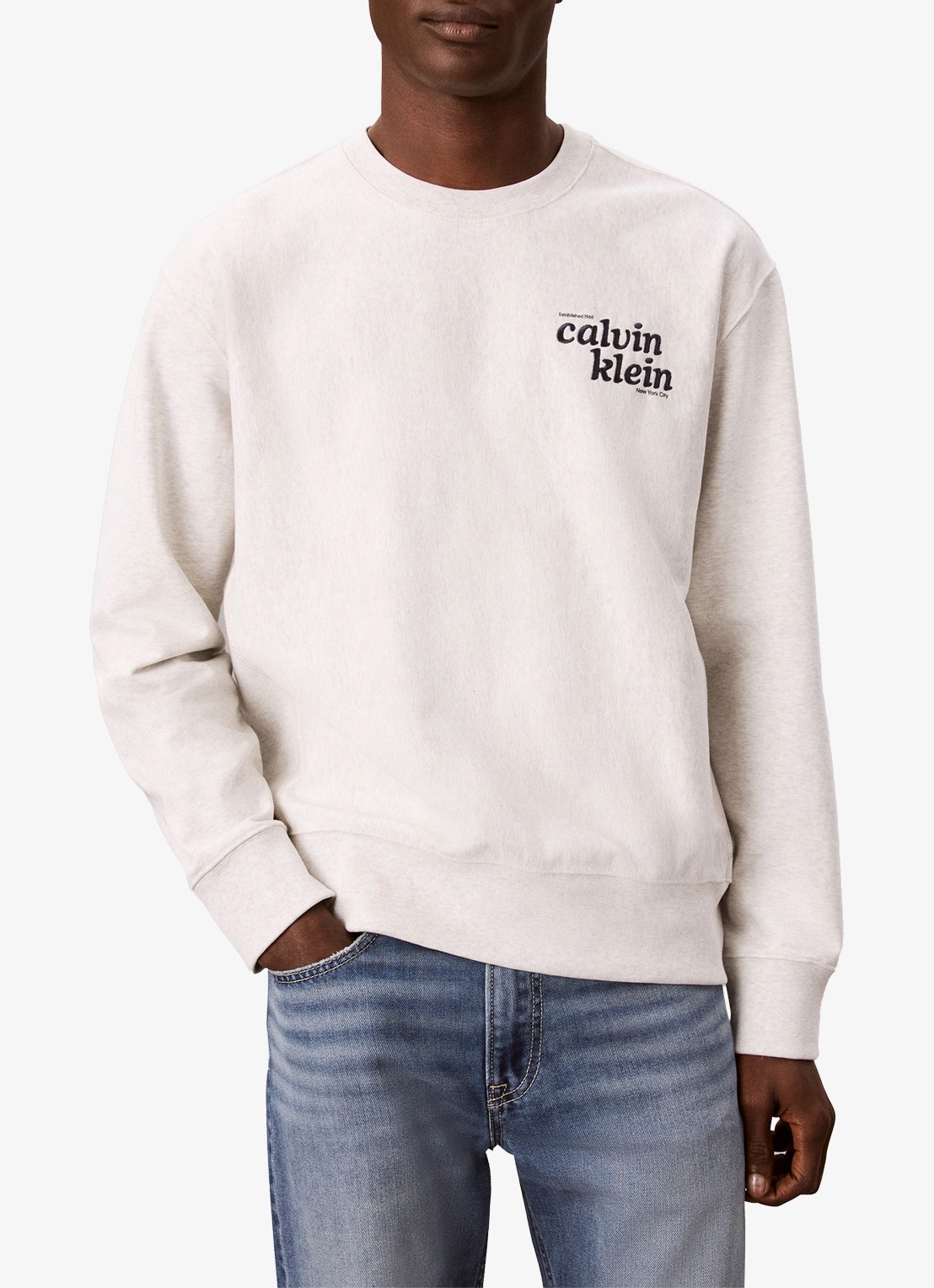Calvin Klein Sweater met logoborduring - detail lichtgrijs