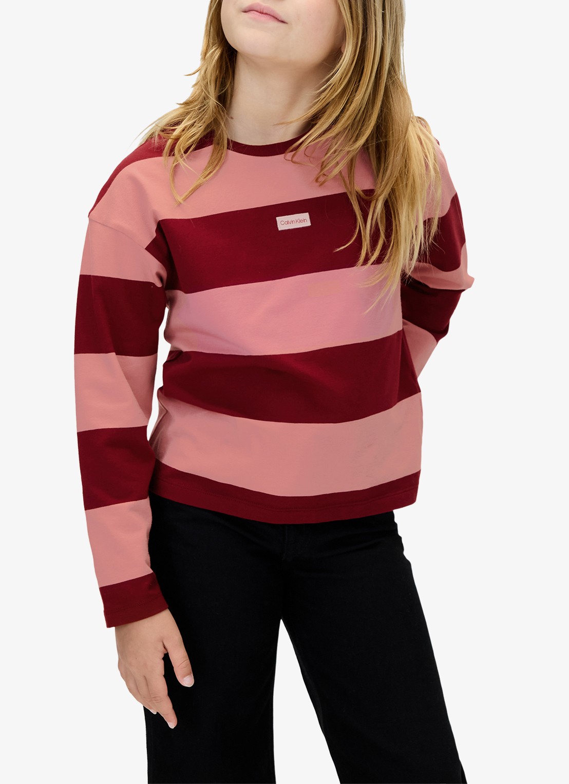 Calvin Klein Sweater met streepprint - detail 4 bordeauxrood