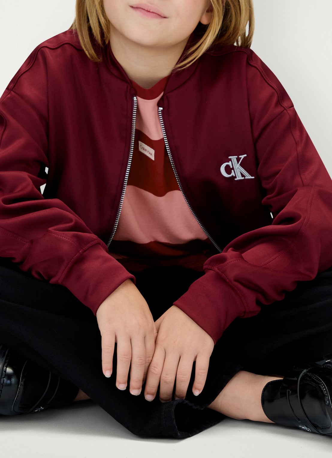 Calvin Klein Sweater met streepprint - detail 6 bordeauxrood