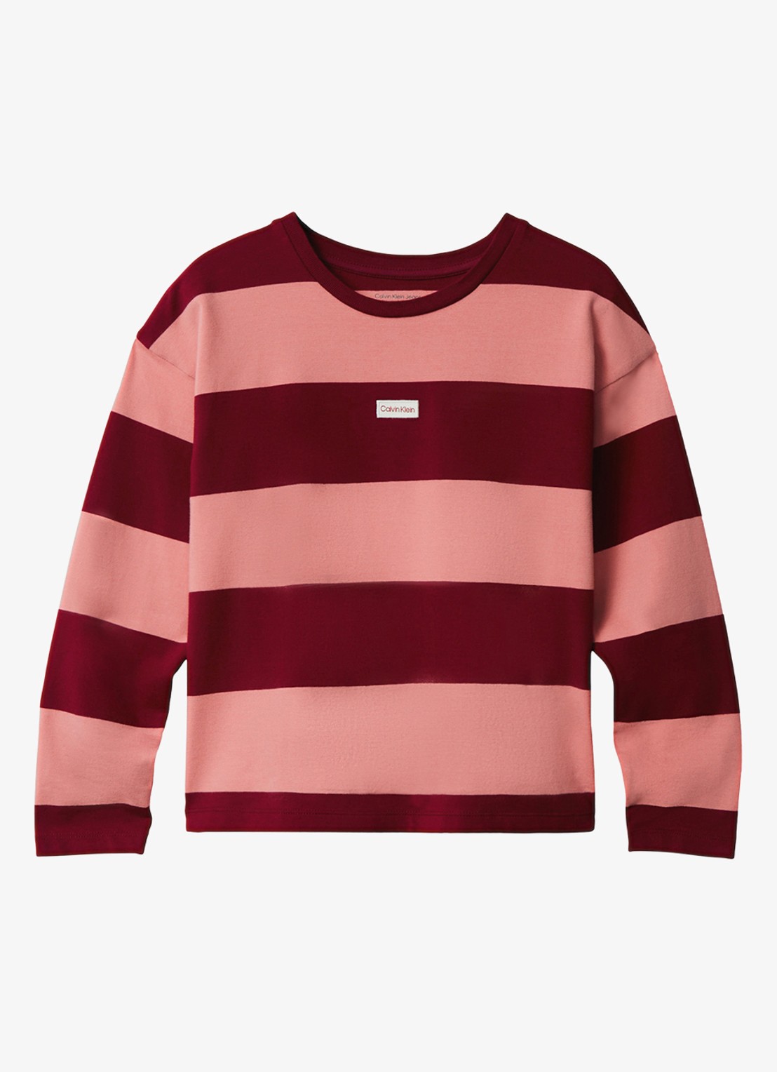 Calvin Klein Sweater met streepprint - voorkant bordeauxrood