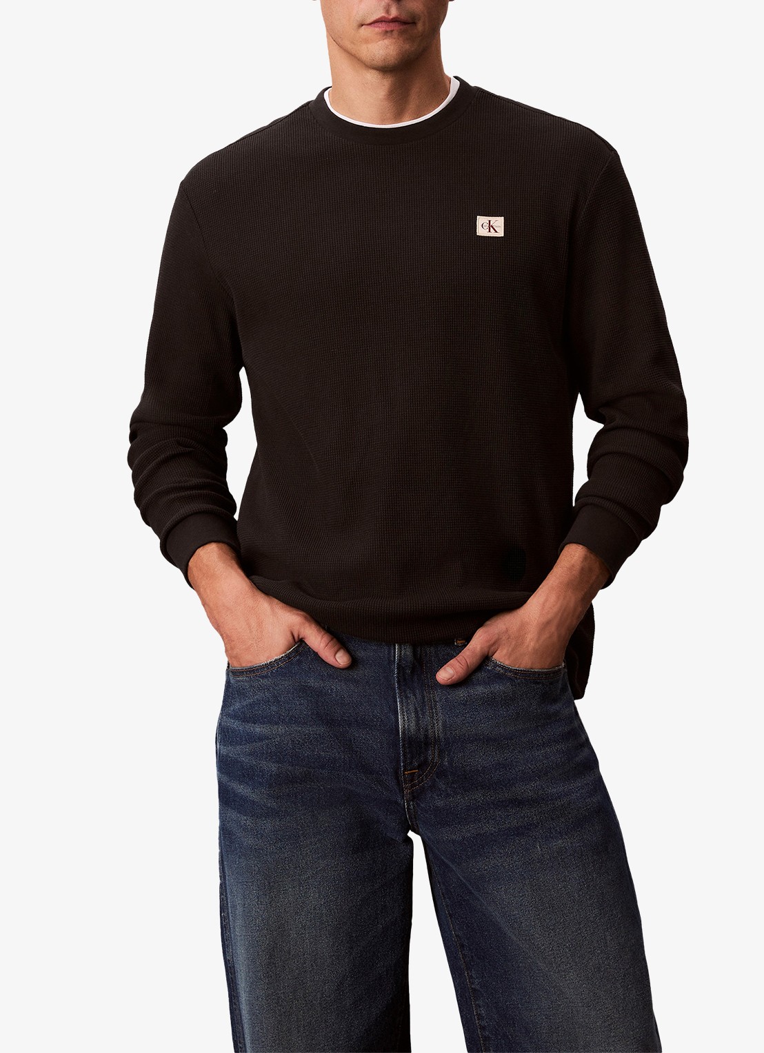 Calvin Klein Sweater met structuur en logo - detail 3 zwart