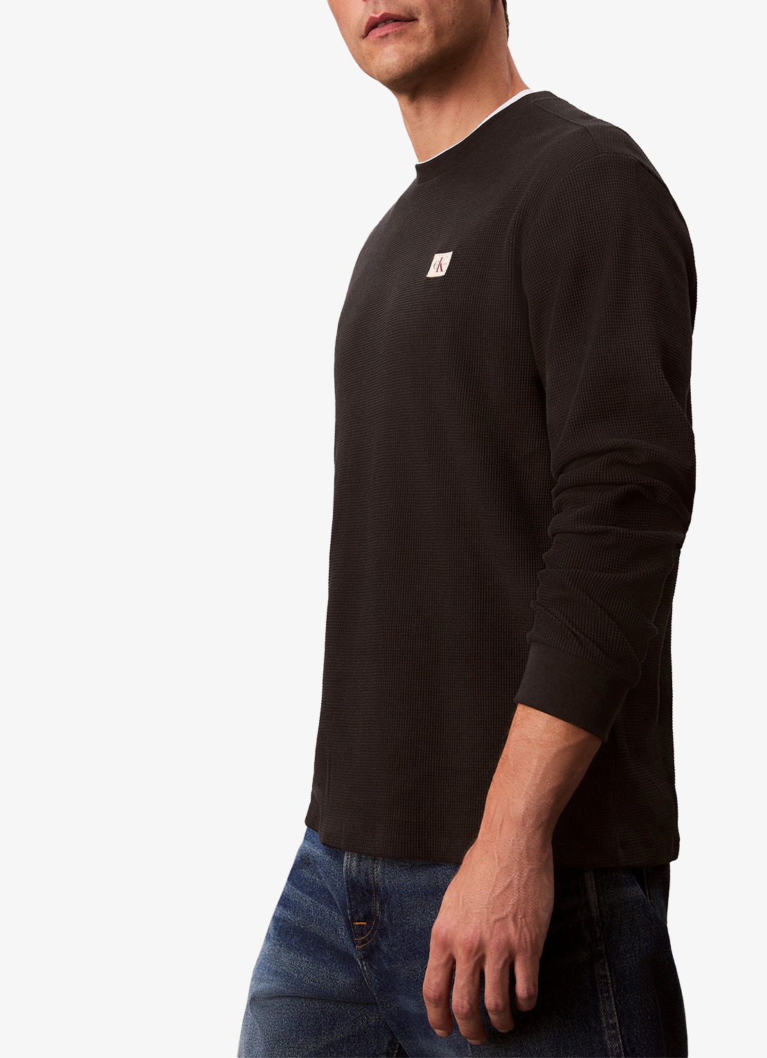 Calvin Klein Sweater met structuur en logo - detail 5 zwart
