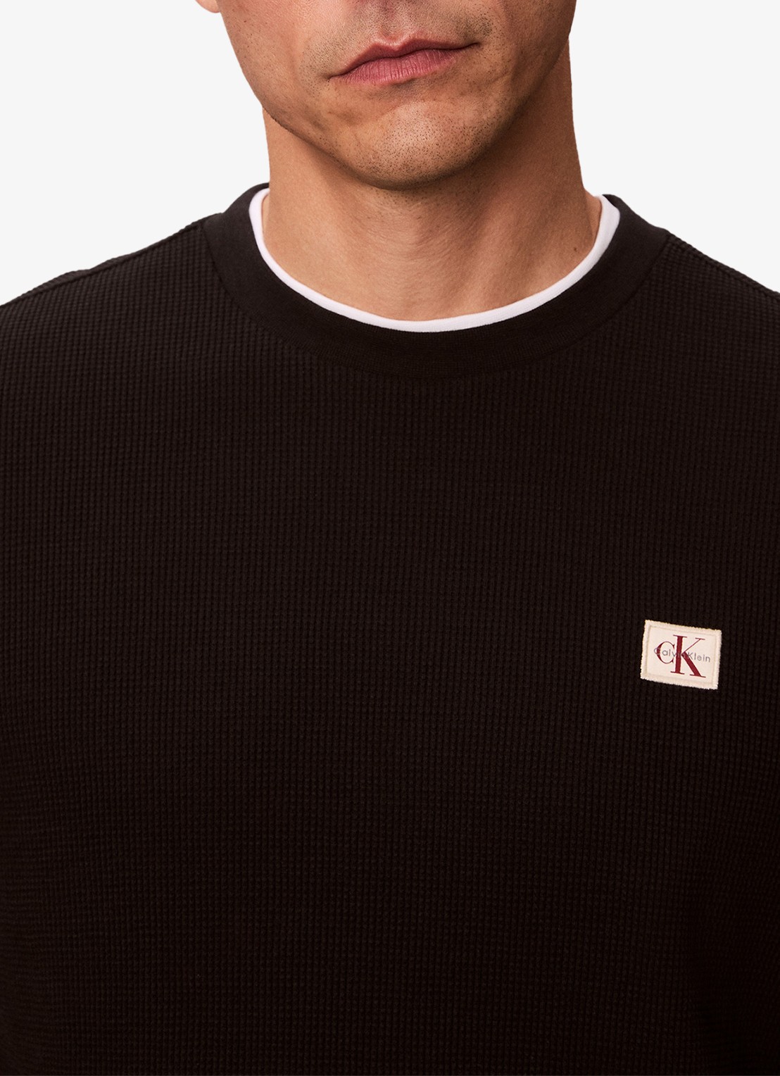 Calvin Klein Sweater met structuur en logo - detail 6 zwart