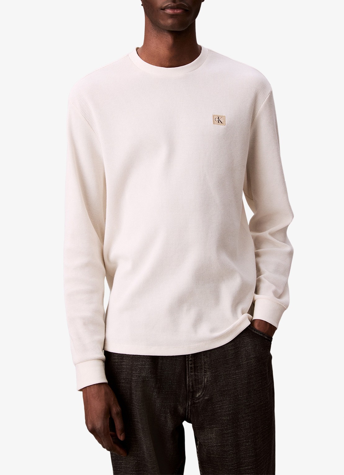 Calvin Klein Sweater met structuur en logo - detail 3 beige
