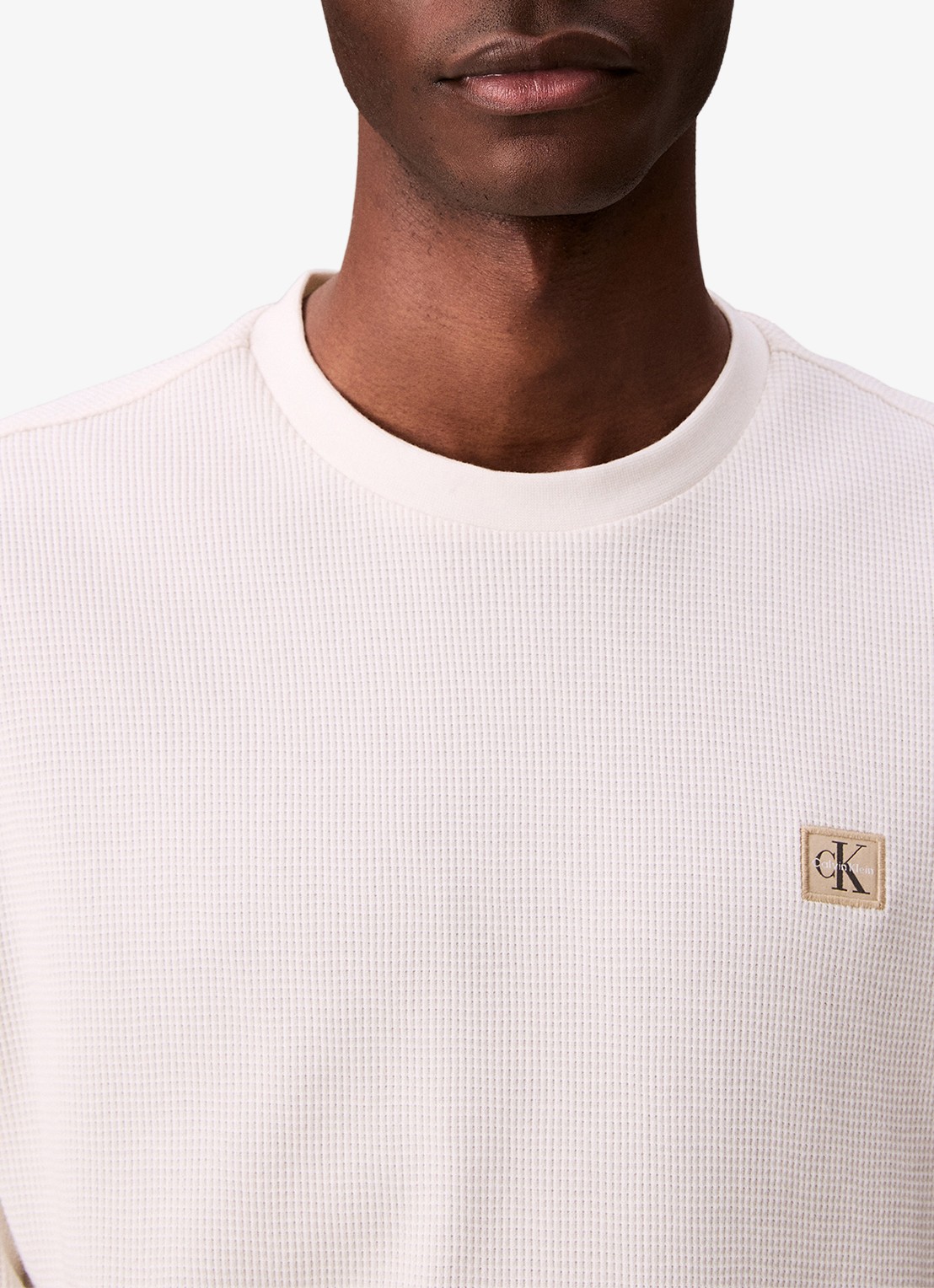 Calvin Klein Sweater met structuur en logo - detail 4 beige