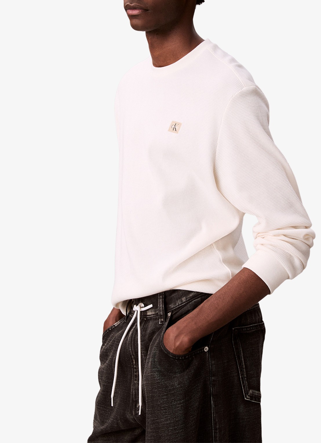 Calvin Klein Sweater met structuur en logo - detail 5 beige