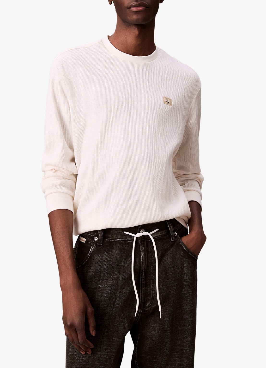 Calvin Klein Sweater met structuur en logo - detail 6 beige