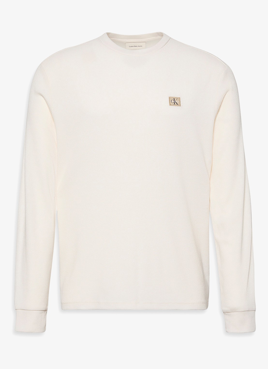 Calvin Klein Sweater met structuur en logo - voorkant beige