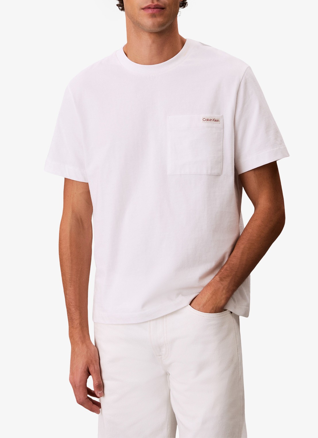 Calvin Klein T-shirt met borstzak - detail wit