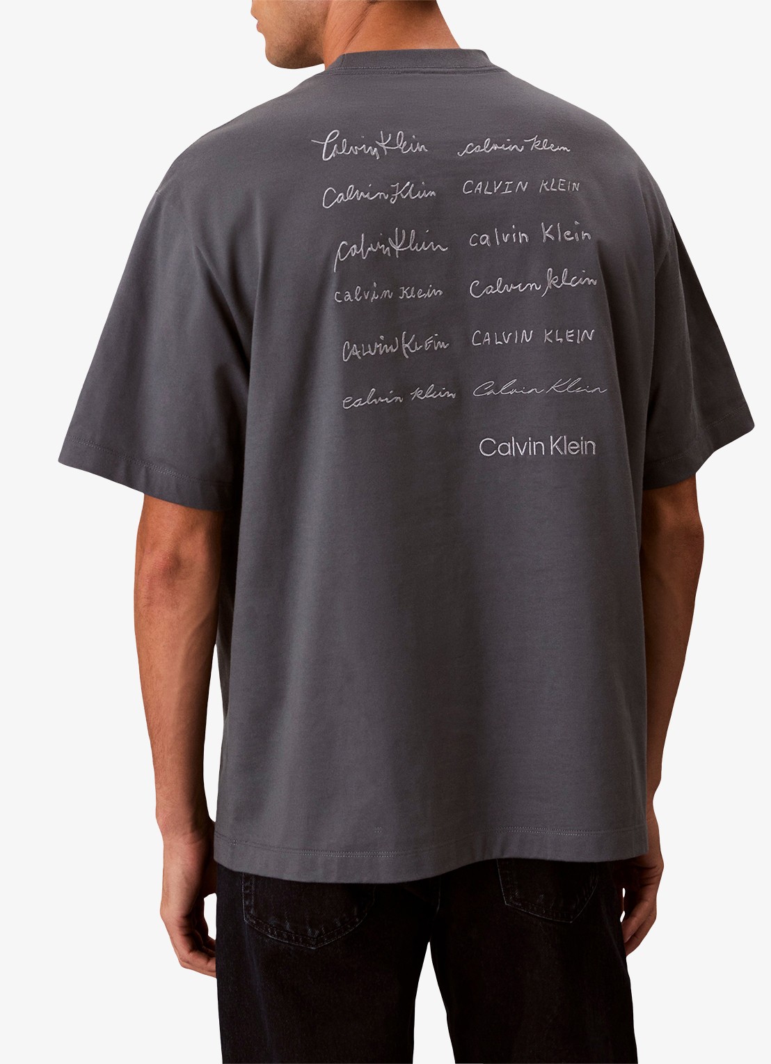 Calvin Klein T-shirt met logo- en backprint - achterkant 3 donkergrijs