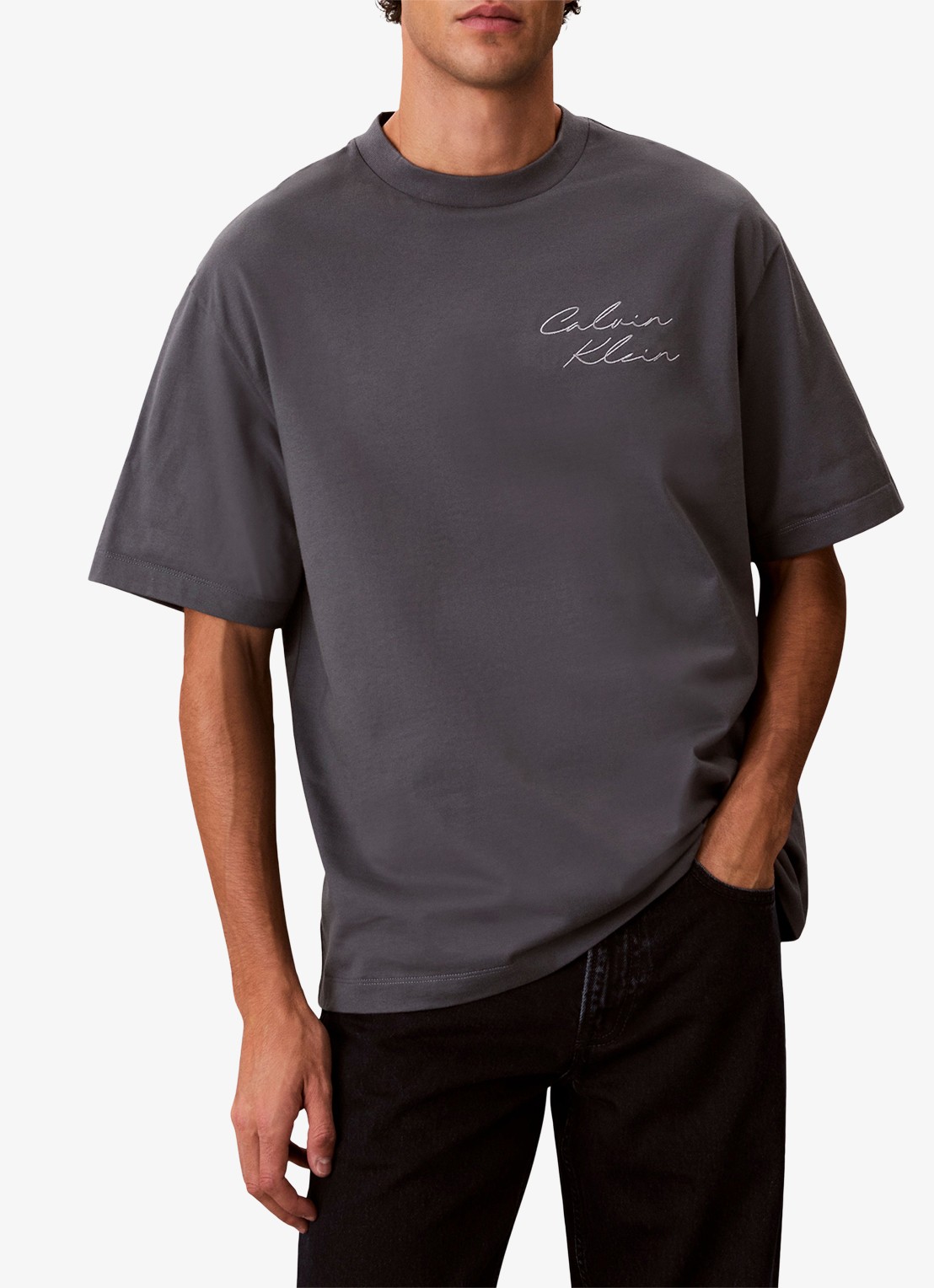 Calvin Klein T-shirt met logo- en backprint - detail 4 donkergrijs