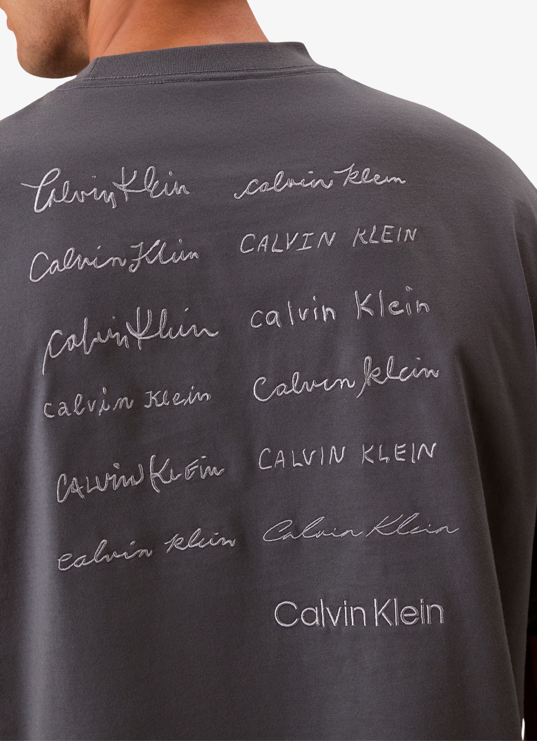 Calvin Klein T-shirt met logo- en backprint - detail 5 donkergrijs