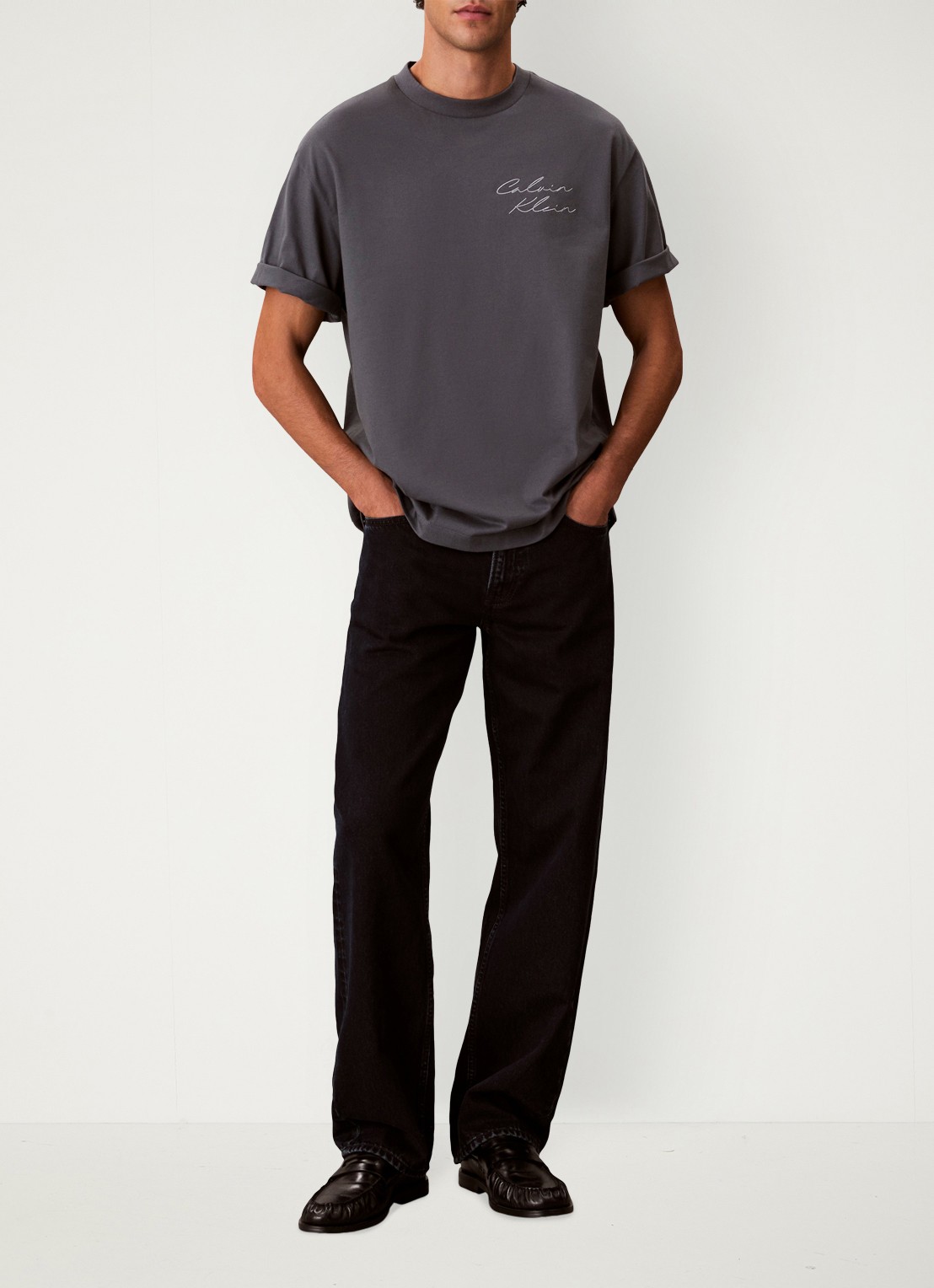 Calvin Klein T-shirt met logo- en backprint - voorkant 2 donkergrijs
