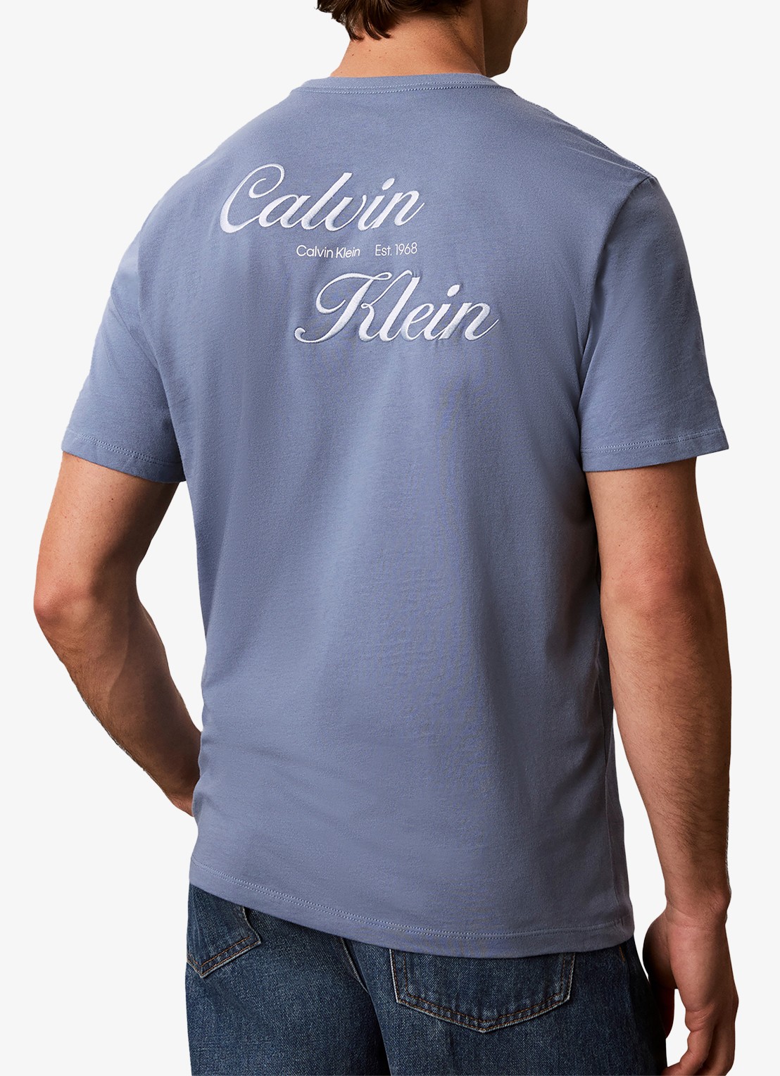 Calvin Klein T-shirt met logo- en backprint - achterkant 6 dusty sailor blue-c4i /  blauw