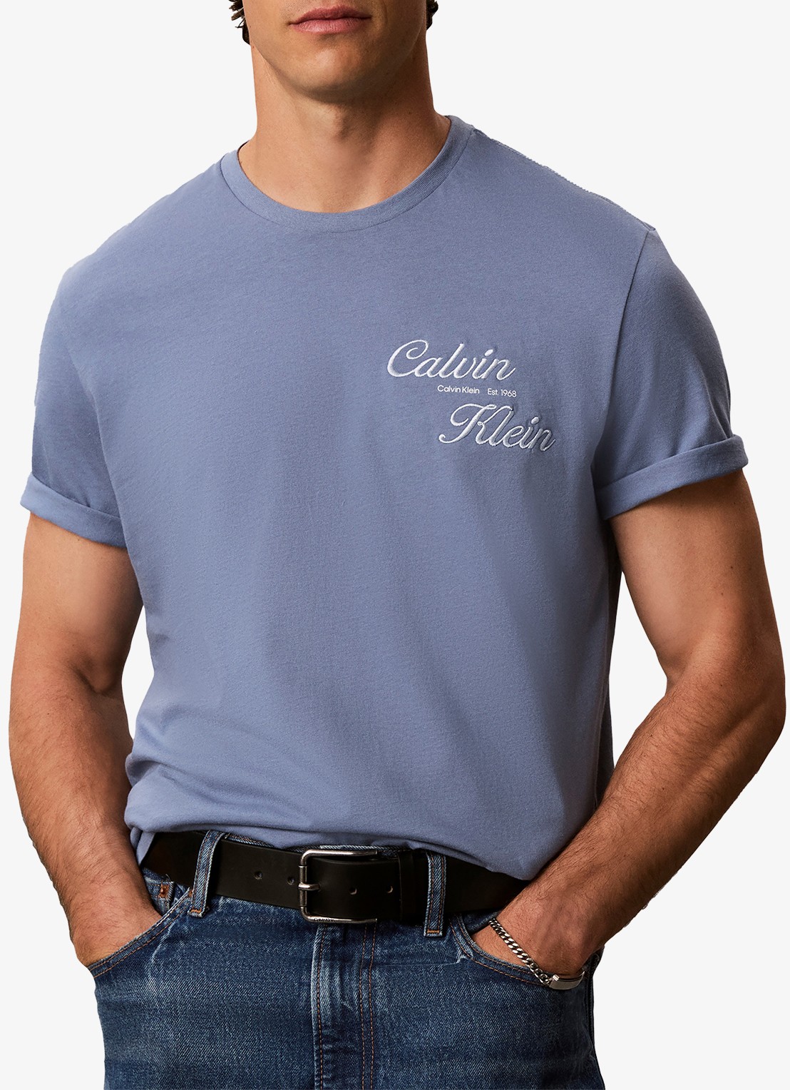 Calvin Klein T-shirt met logo- en backprint - detail 2 dusty sailor blue-c4i /  blauw