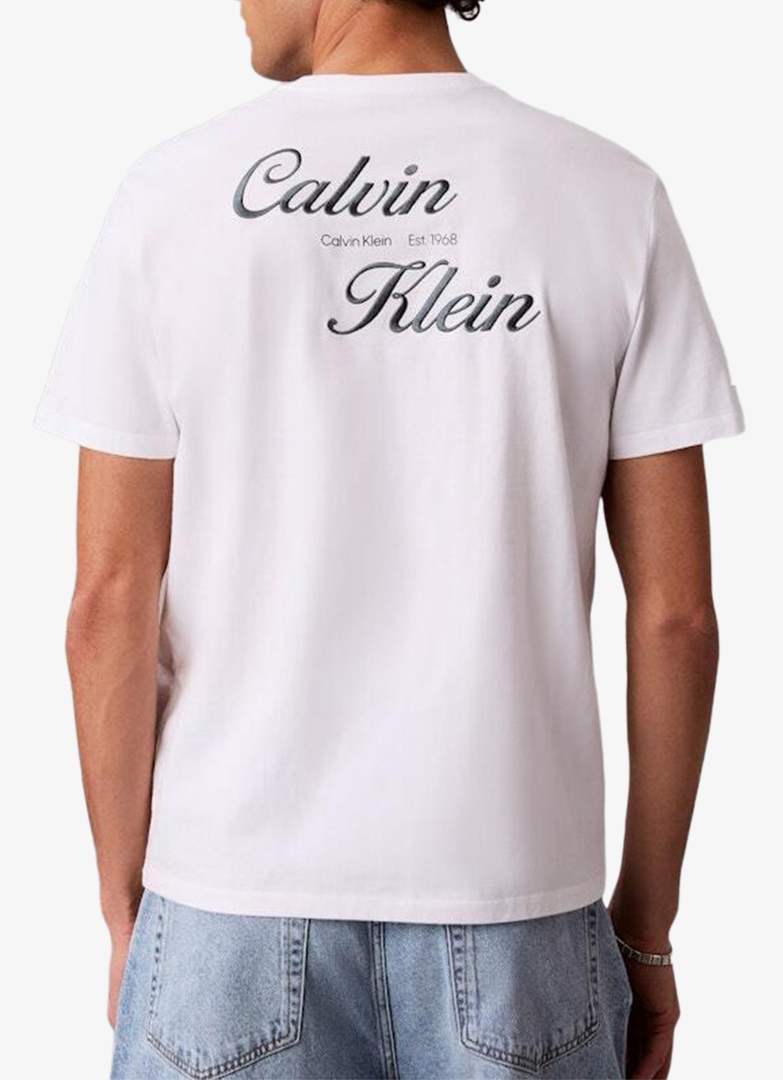 Calvin Klein T-shirt met logo- en backprint - achterkant bright white-yaf /  wit