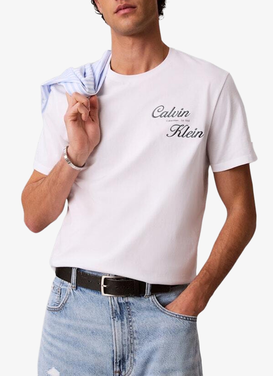 Calvin Klein T-shirt met logo- en backprint - detail 3 bright white-yaf /  wit