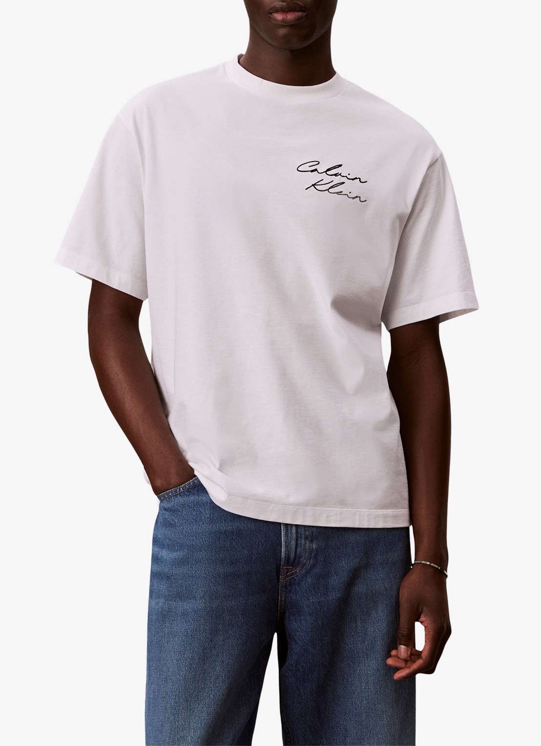 Calvin Klein T-shirt met logo- en backprint - detail 3 wit
