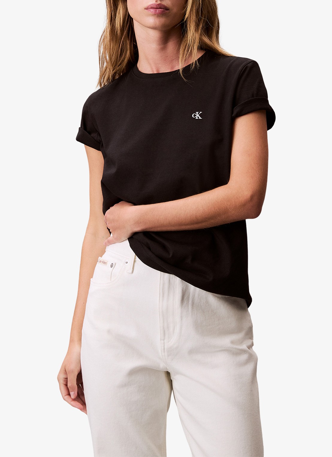 Calvin Klein T-shirt met logoborduring - detail zwart
