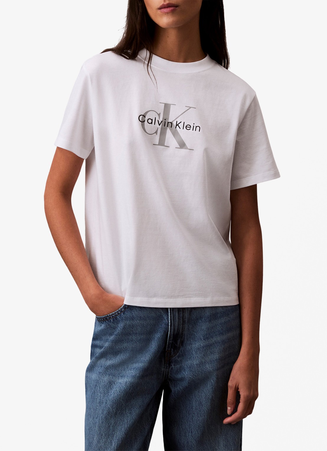 Calvin Klein T-shirt met logoborduring - detail 4 wit