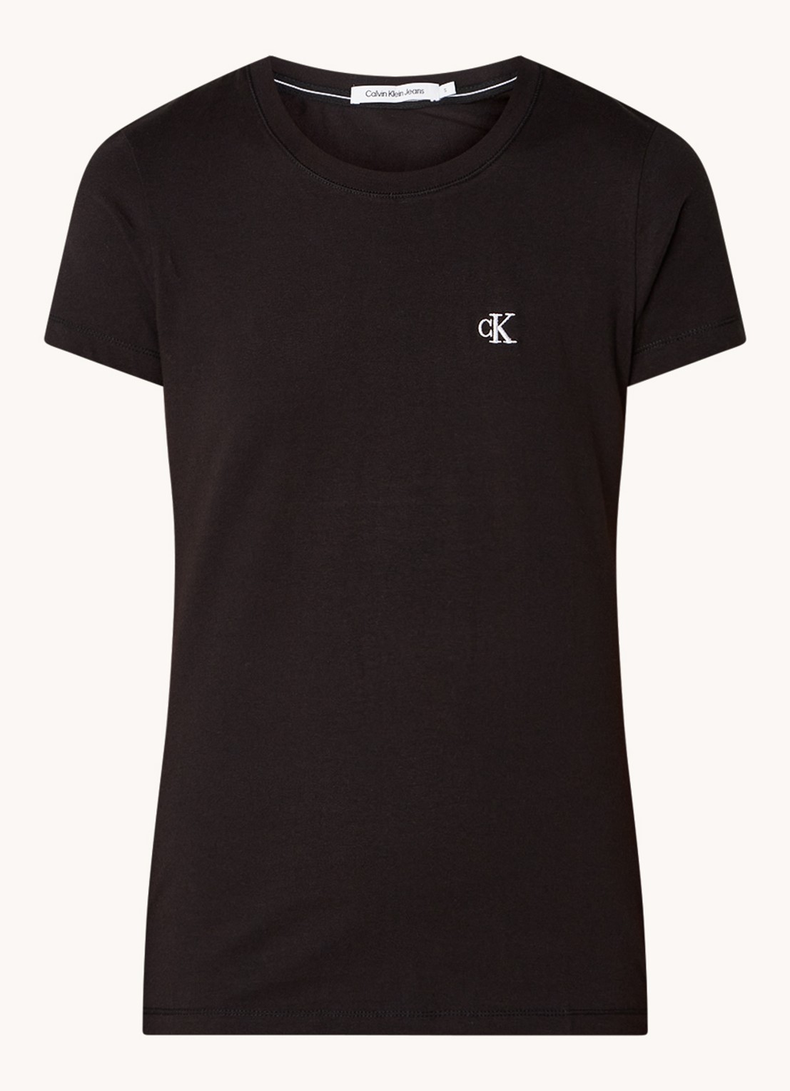 Calvin Klein T-shirt met logoborduring - voorkant 3 zwart