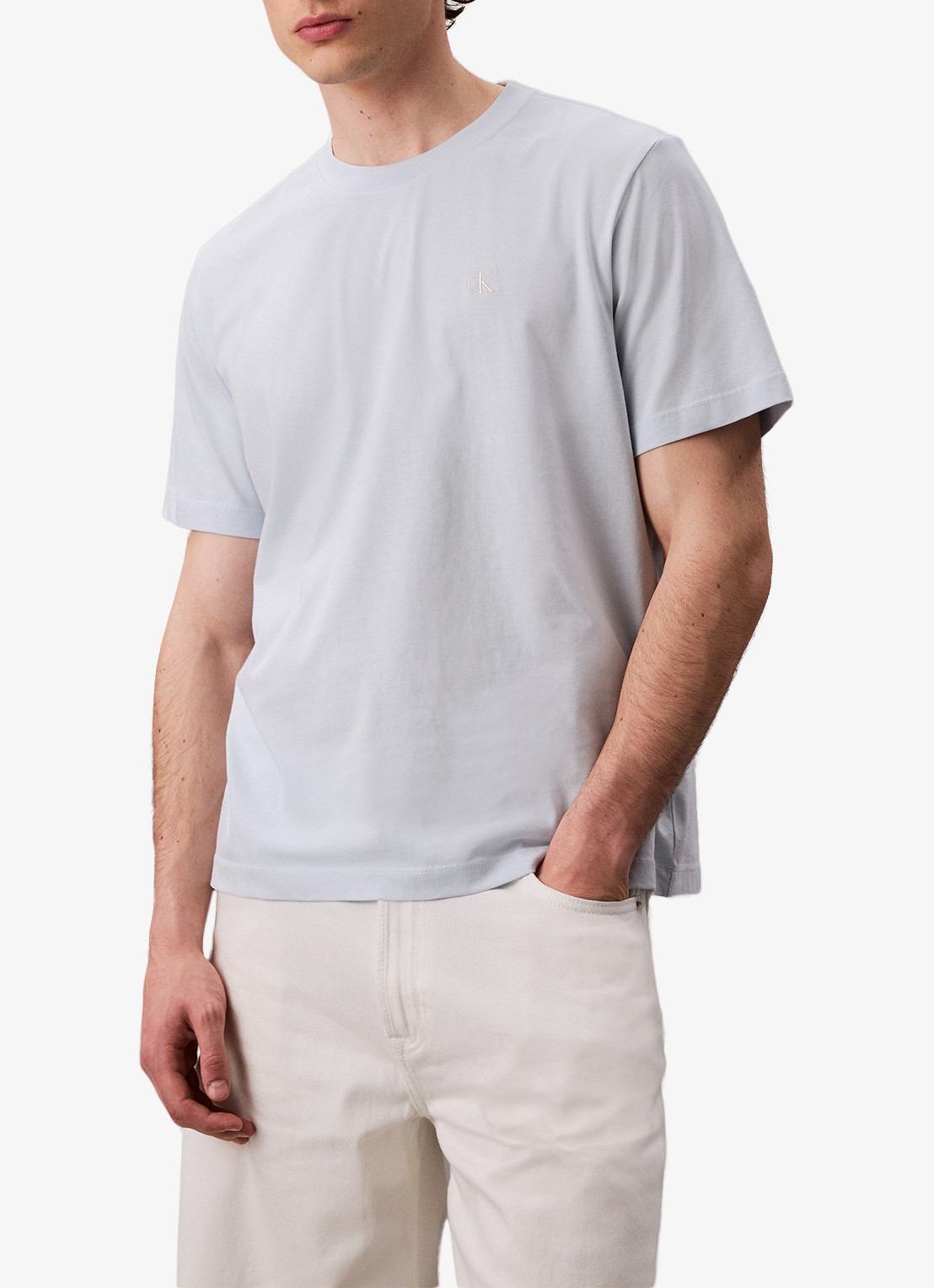 Calvin Klein T-shirt met logoborduring - detail 3 lichtgrijs