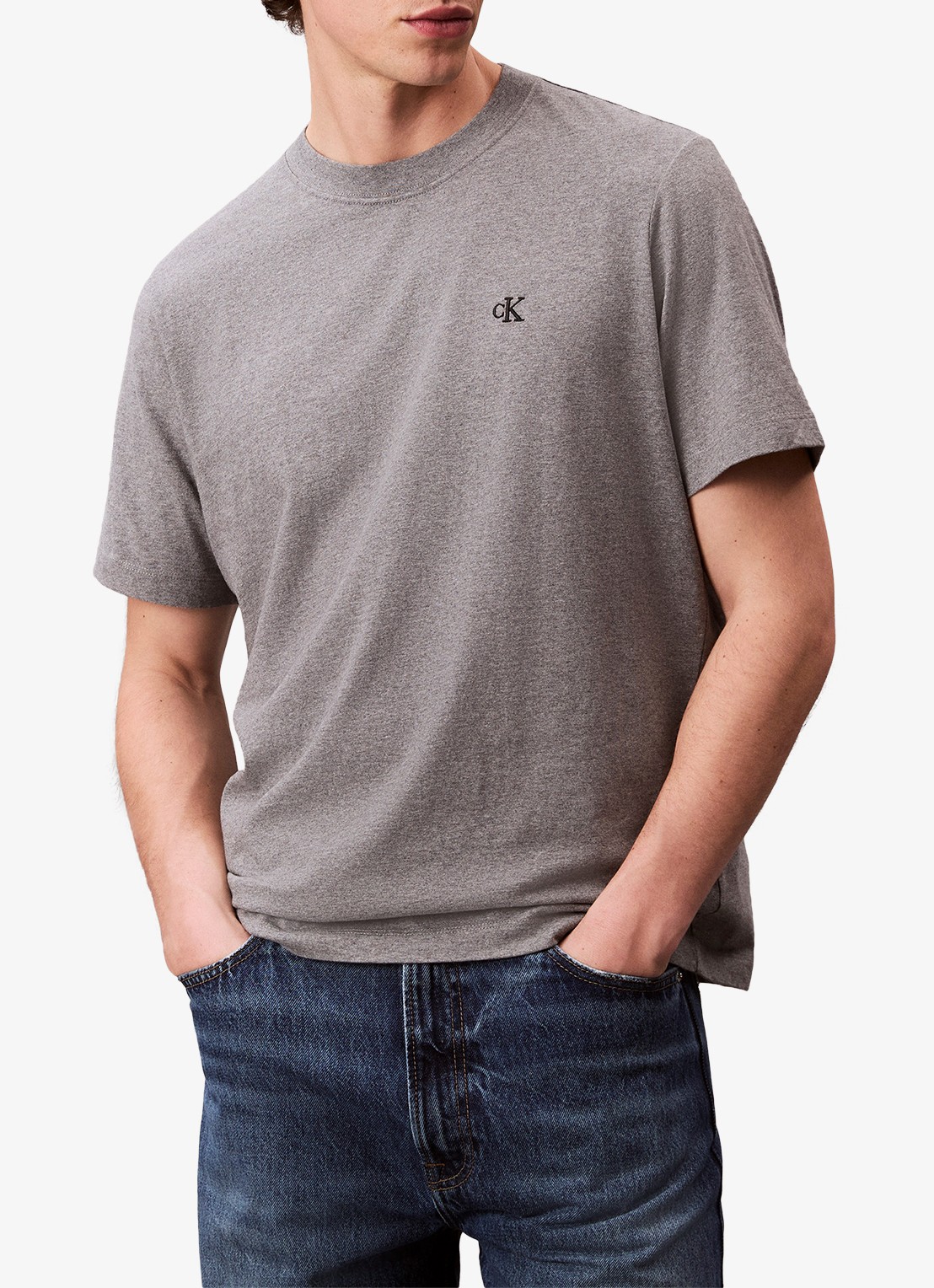 Calvin Klein T-shirt met logoborduring - detail 4 grijsmele