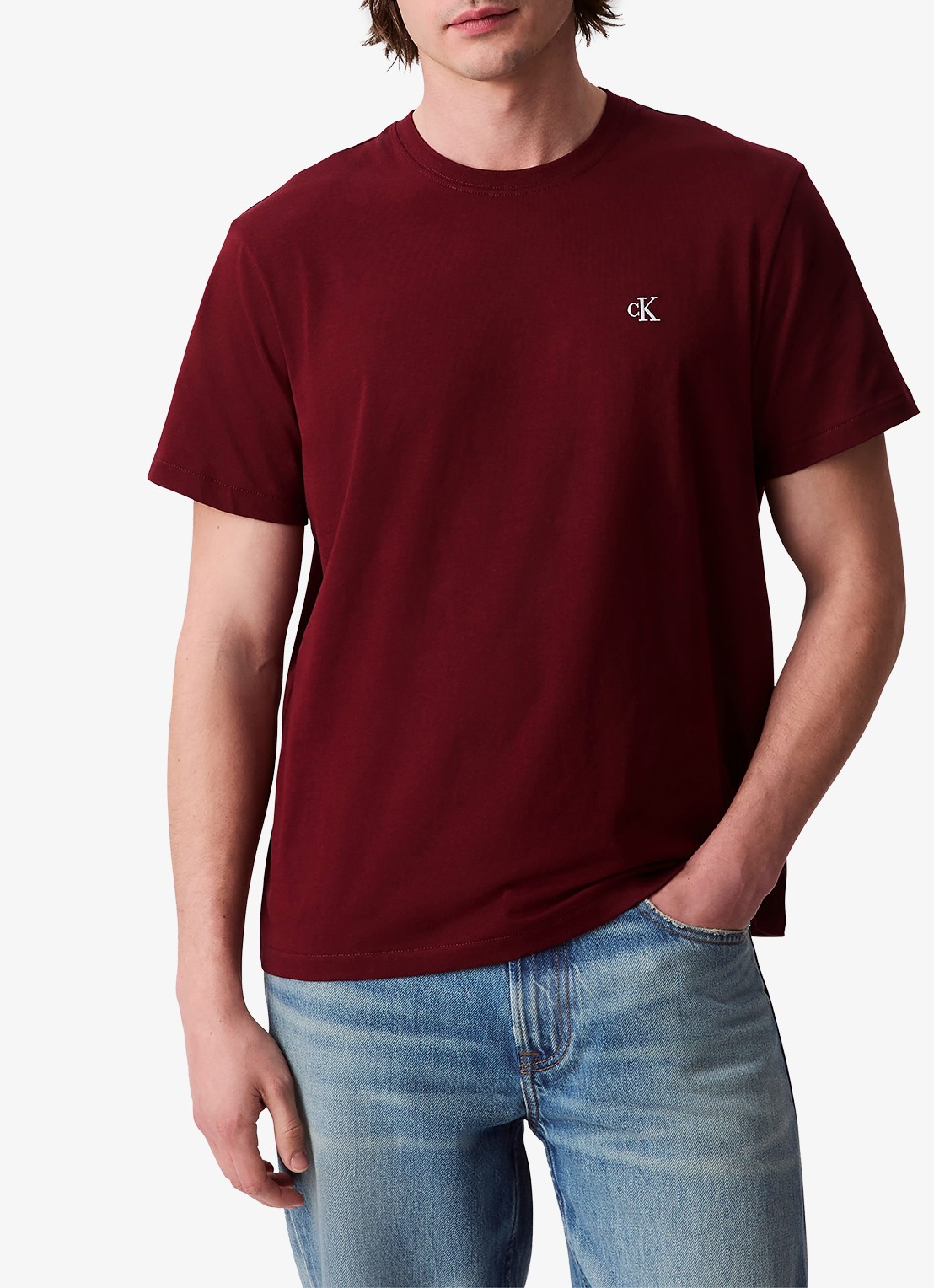 Calvin Klein T-shirt met logoborduring - detail 4 donkerrood