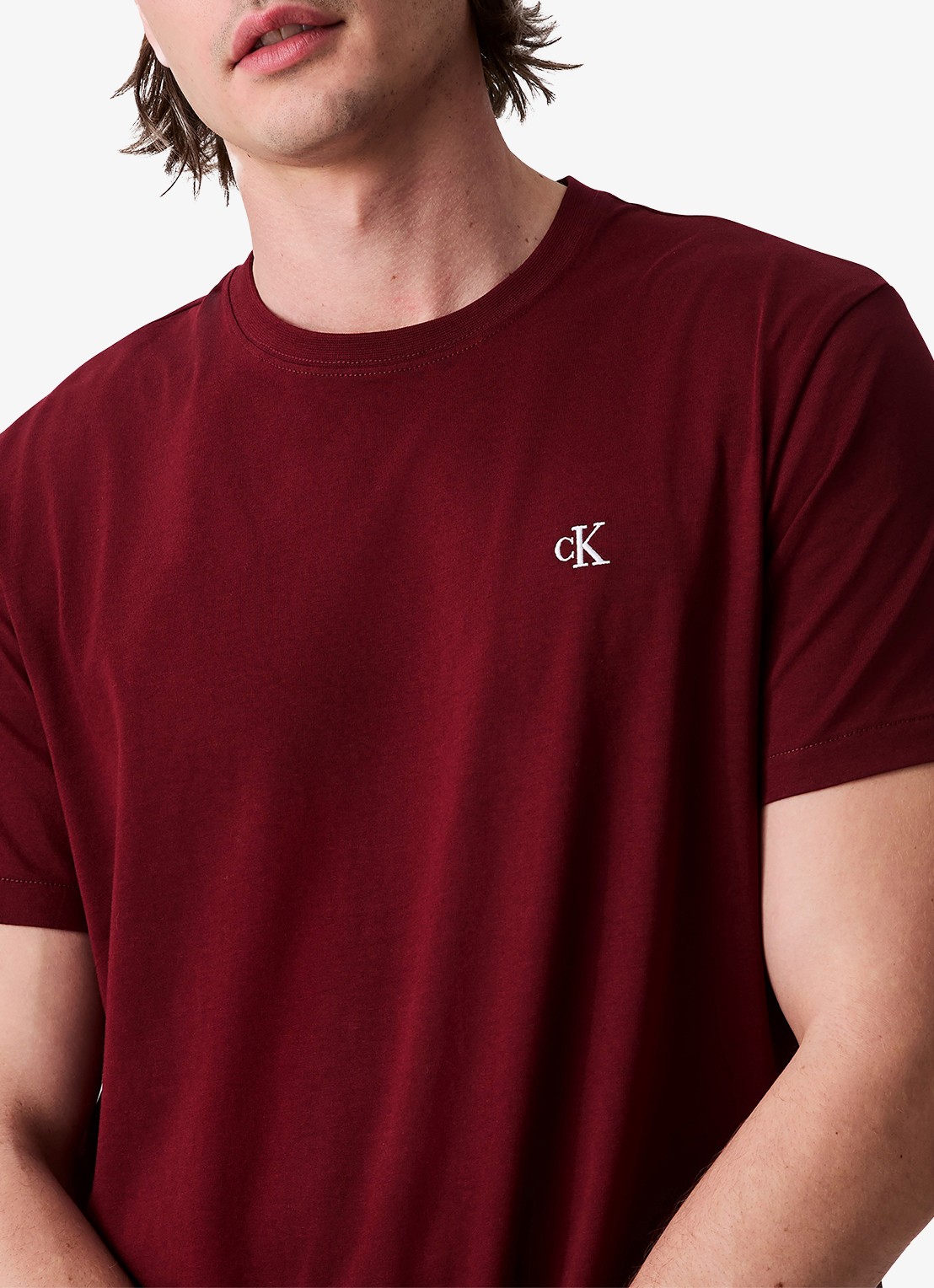 Calvin Klein T-shirt met logoborduring - detail 5 donkerrood