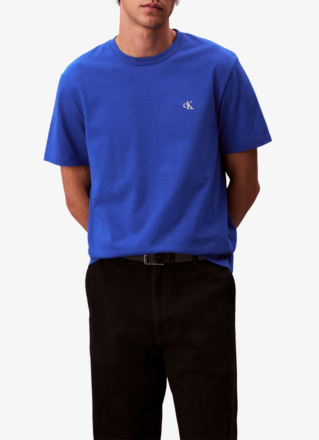 Calvin Klein T-shirt met logoborduring - detail 4 kobaltblauw