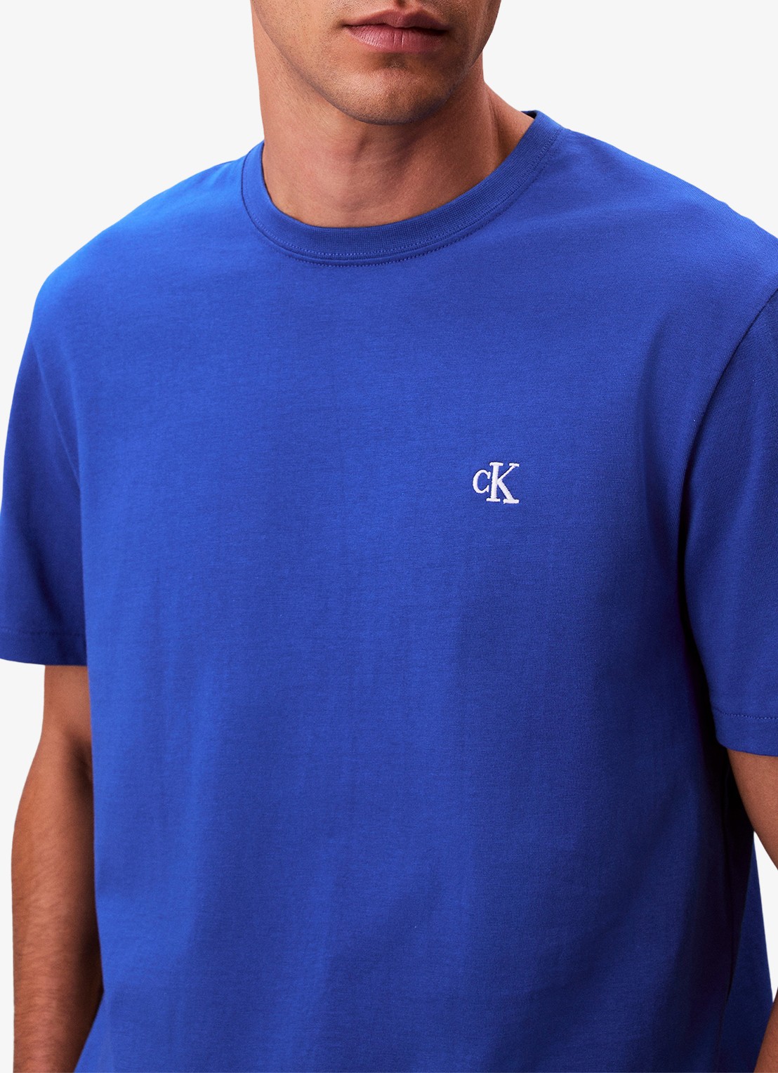 Calvin Klein T-shirt met logoborduring - detail 5 kobaltblauw