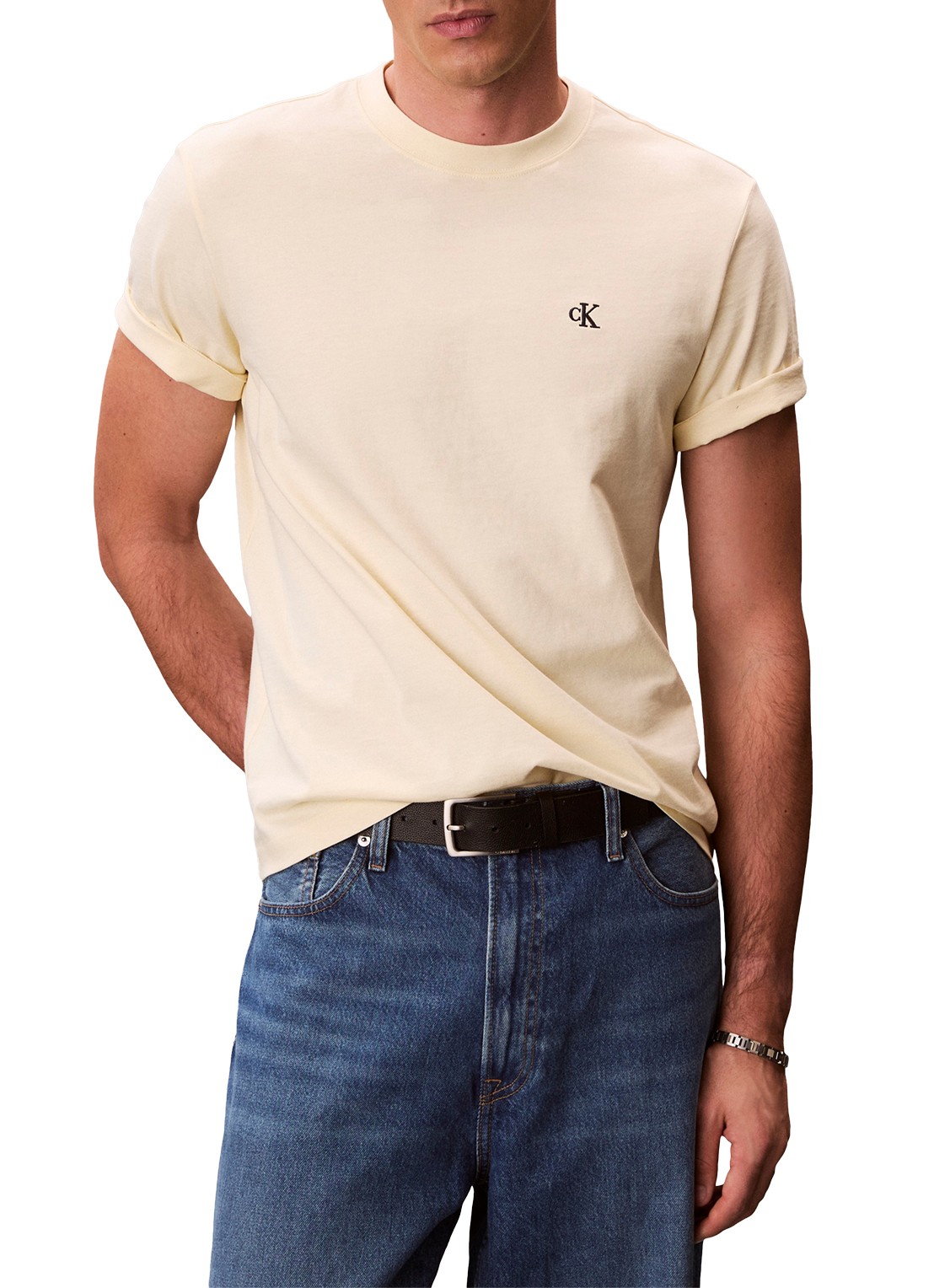 Calvin Klein T-shirt met logoborduring - detail 2 pear sorbet-zrk/ geel
