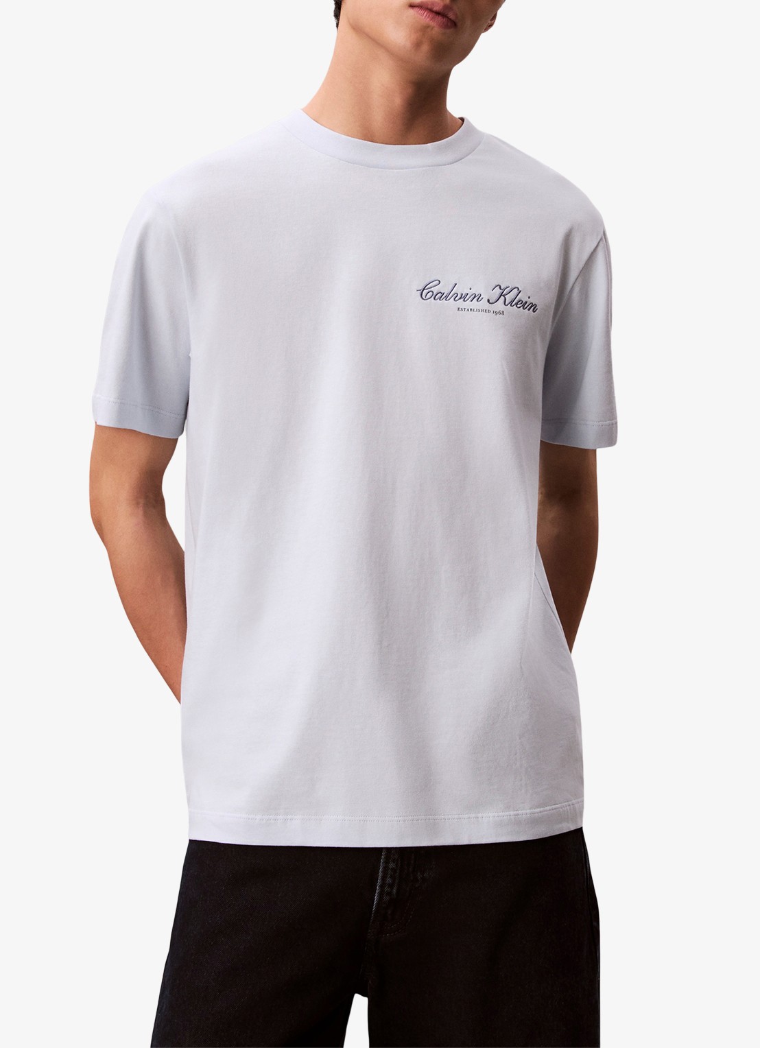 Calvin Klein T-shirt met logoborduring - detail gebroken wit