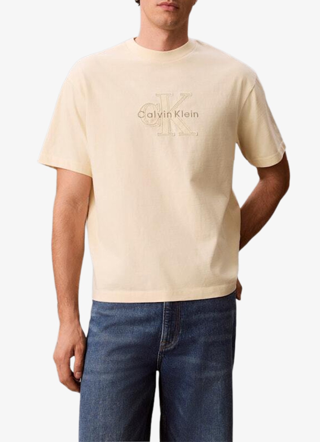 Calvin Klein T-shirt met logoborduring - detail 3 creme
