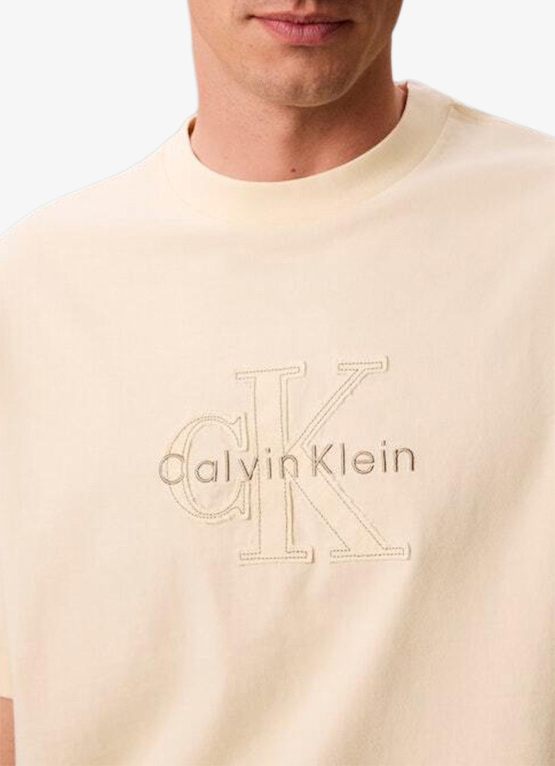 Calvin Klein T-shirt met logoborduring - detail 4 creme