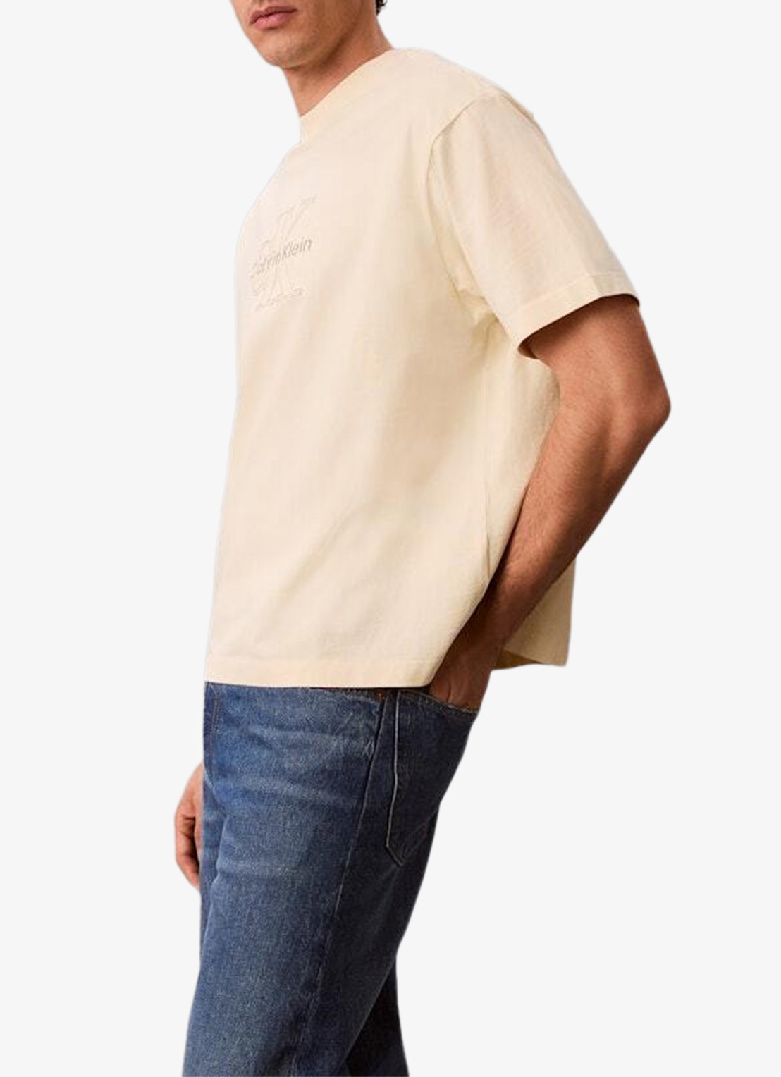 Calvin Klein T-shirt met logoborduring - detail 5 creme
