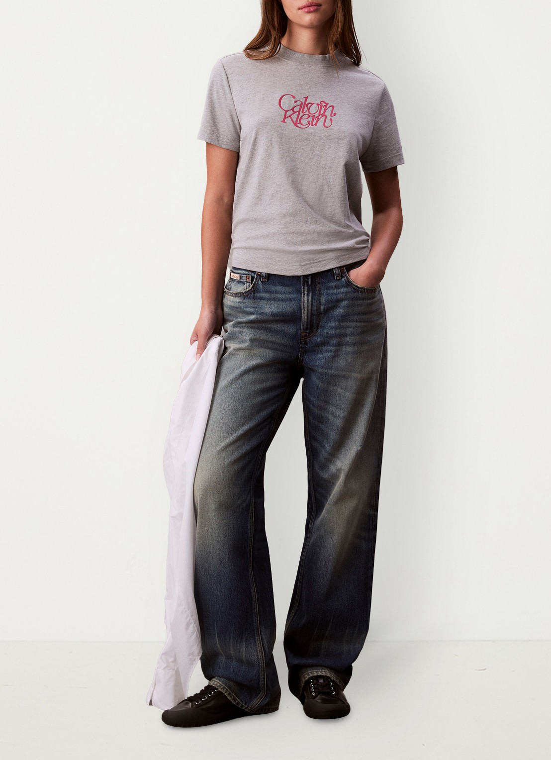 Calvin Klein T-shirt met logoprint - voorkant 5 grijs