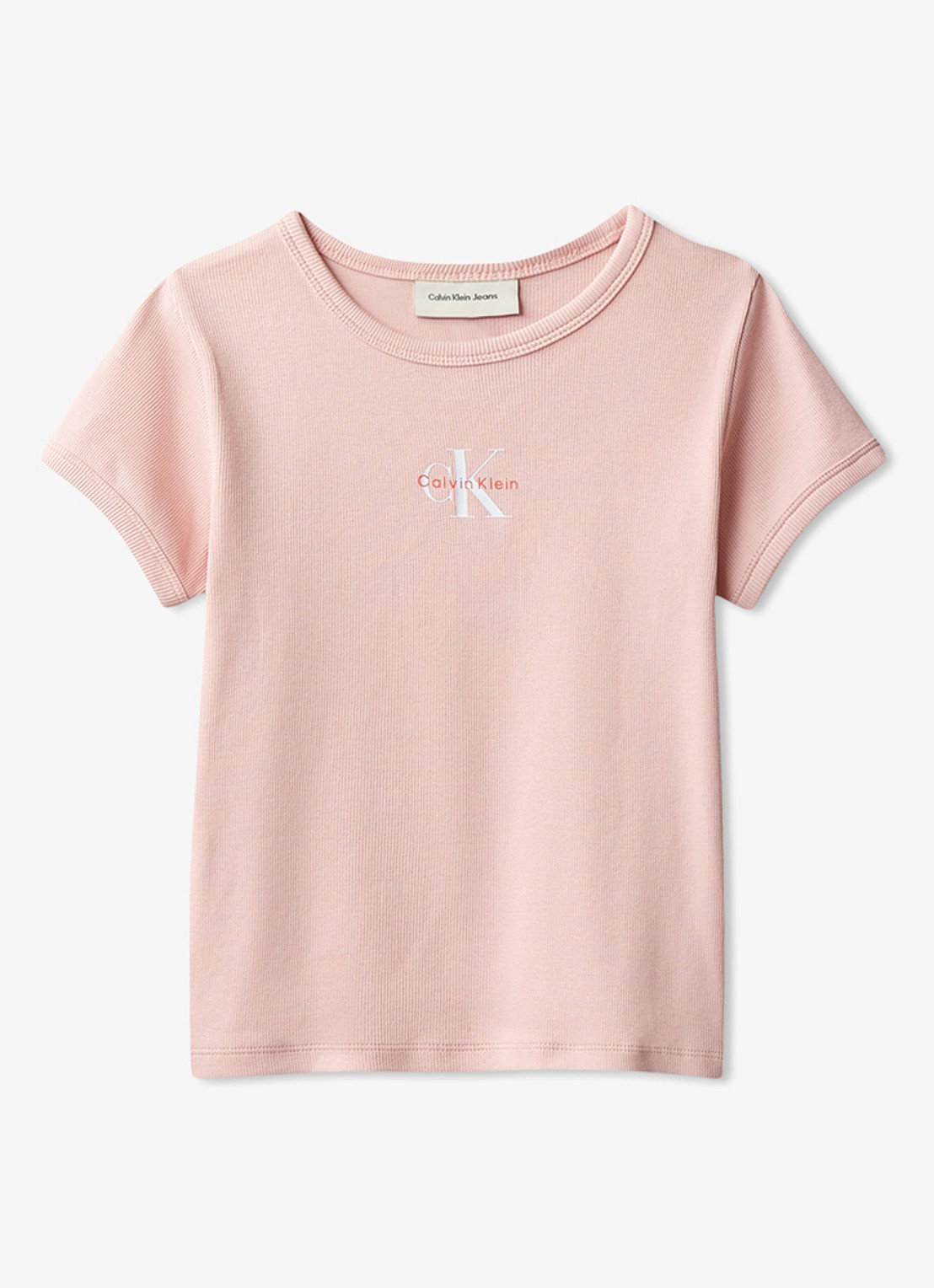 Calvin Klein T-shirt met ribstructuur en logo - voorkant 3 roze