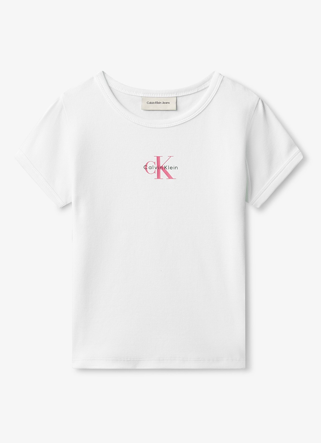 Calvin Klein T-shirt met ribstructuur en logo - voorkant wit
