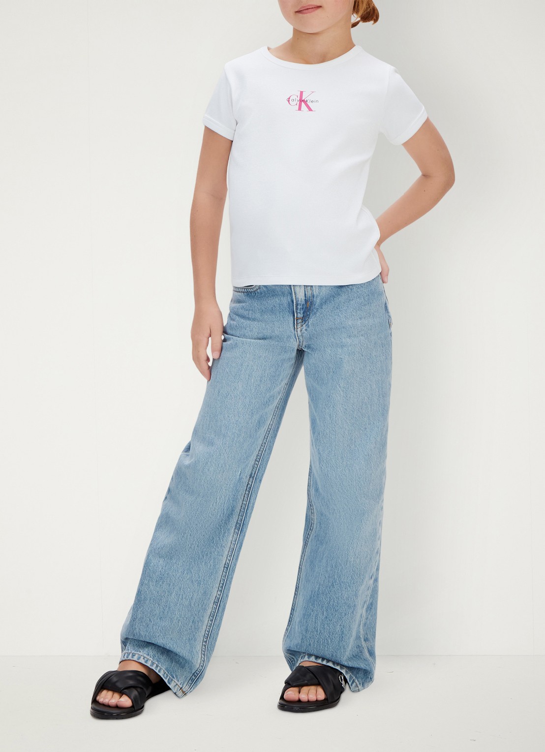 Calvin Klein T-shirt met ribstructuur en logo - voorkant 2 wit
