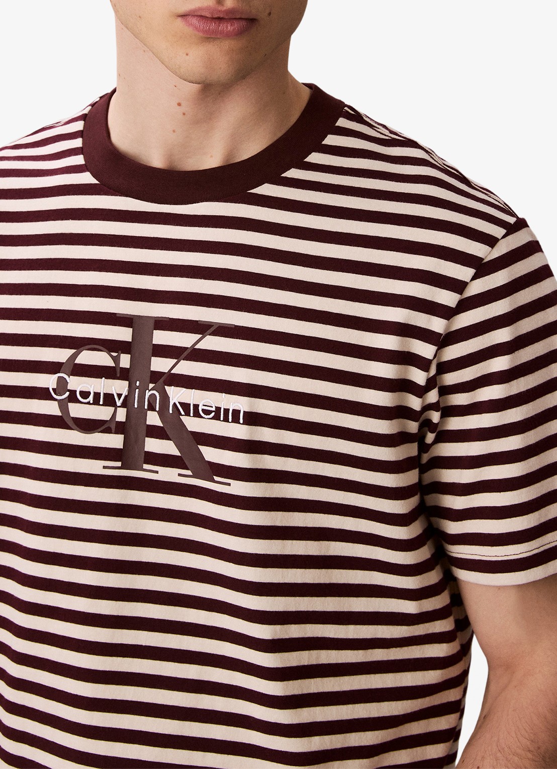 Calvin Klein T-shirt met streepprint en logo - detail 5 bruin