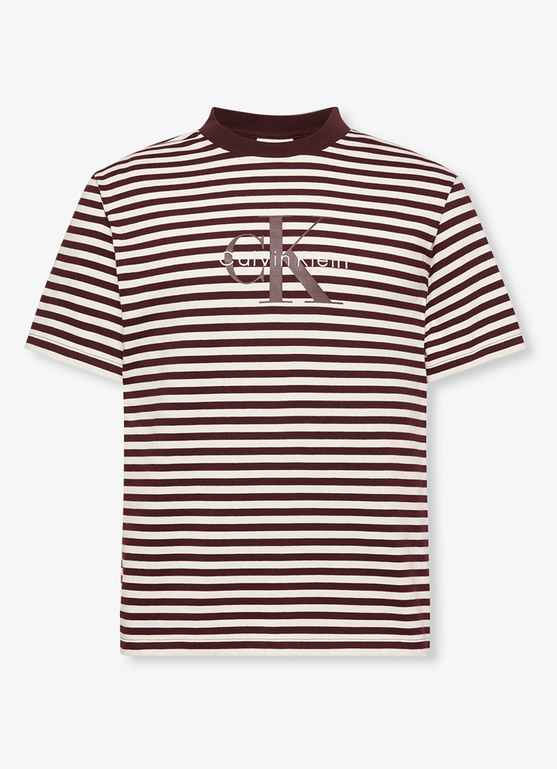 Calvin Klein T-shirt met streepprint en logo - voorkant bruin