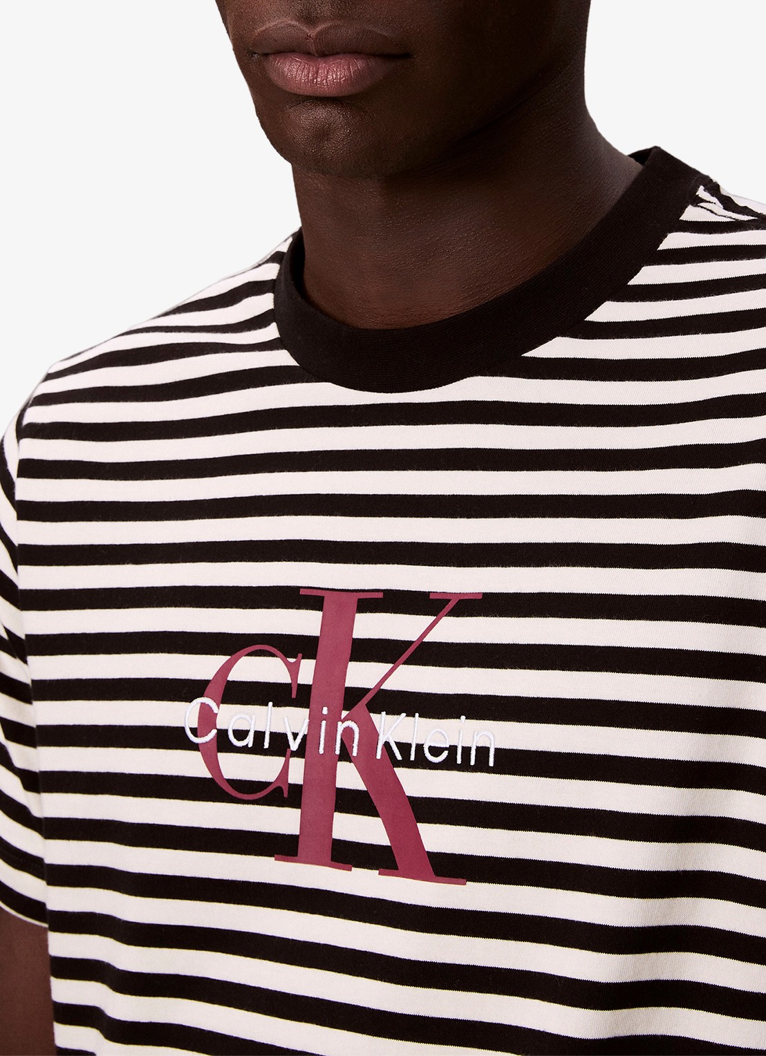 Calvin Klein T-shirt met streepprint en logo - detail 3 zwart