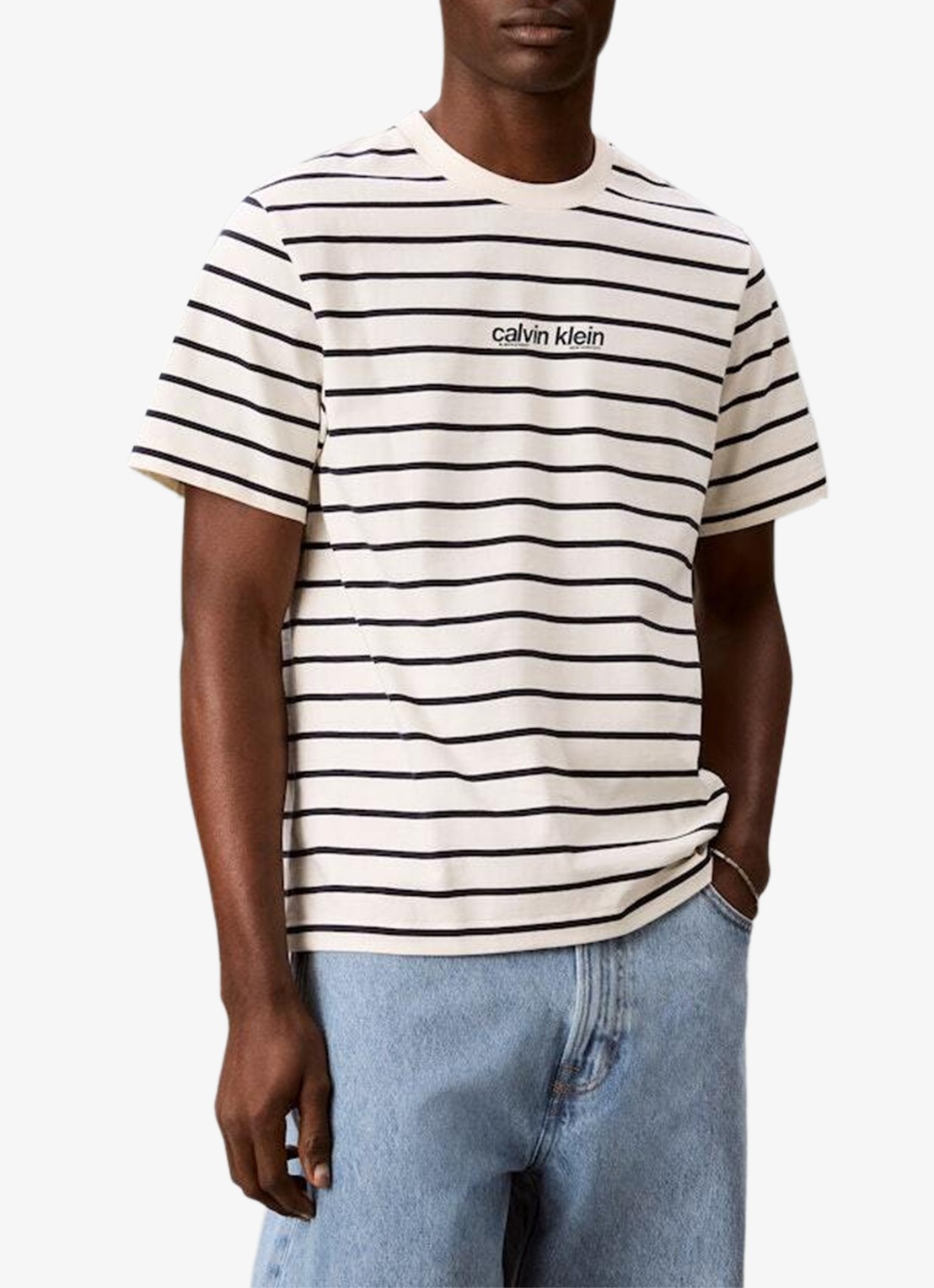 Calvin Klein T-shirt met streepprint - detail tofu-yas /  wit