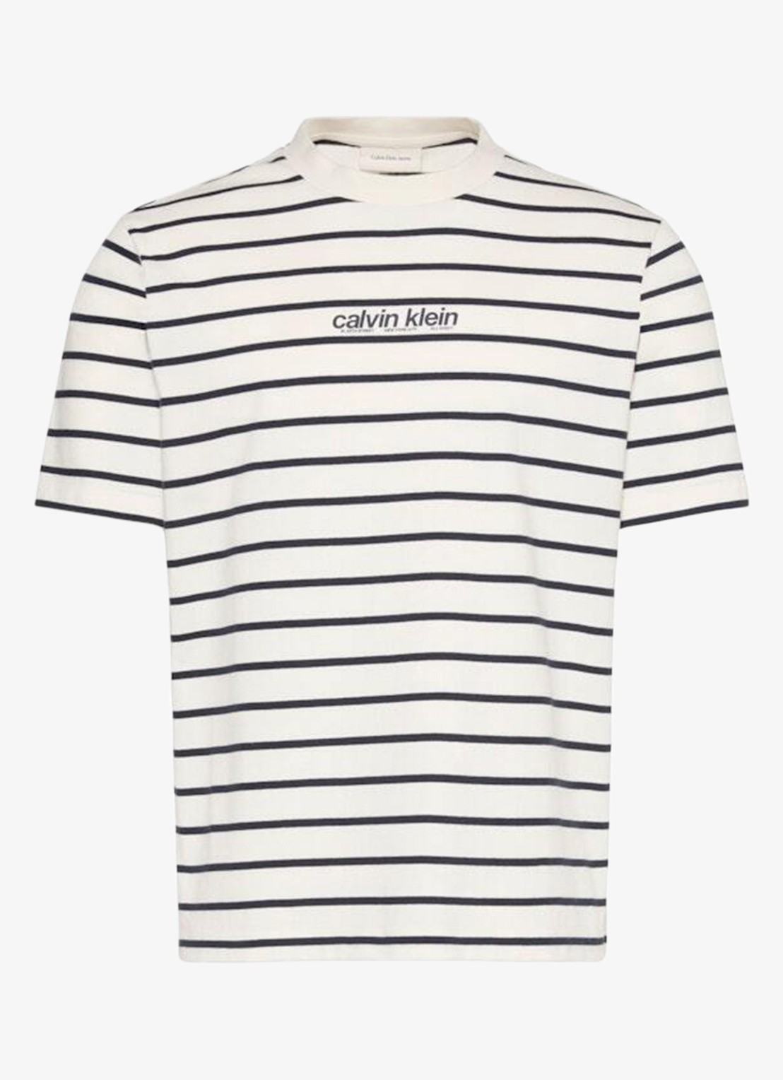 Calvin Klein T-shirt met streepprint - voorkant 4 tofu-yas /  wit