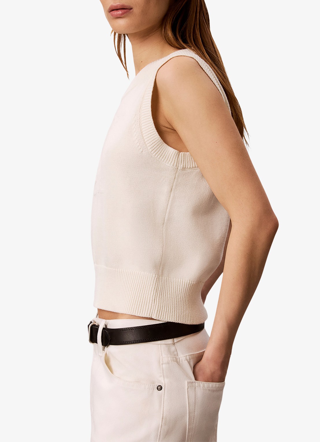 Calvin Klein Tanktop met ingebreid logo - detail 6 creme