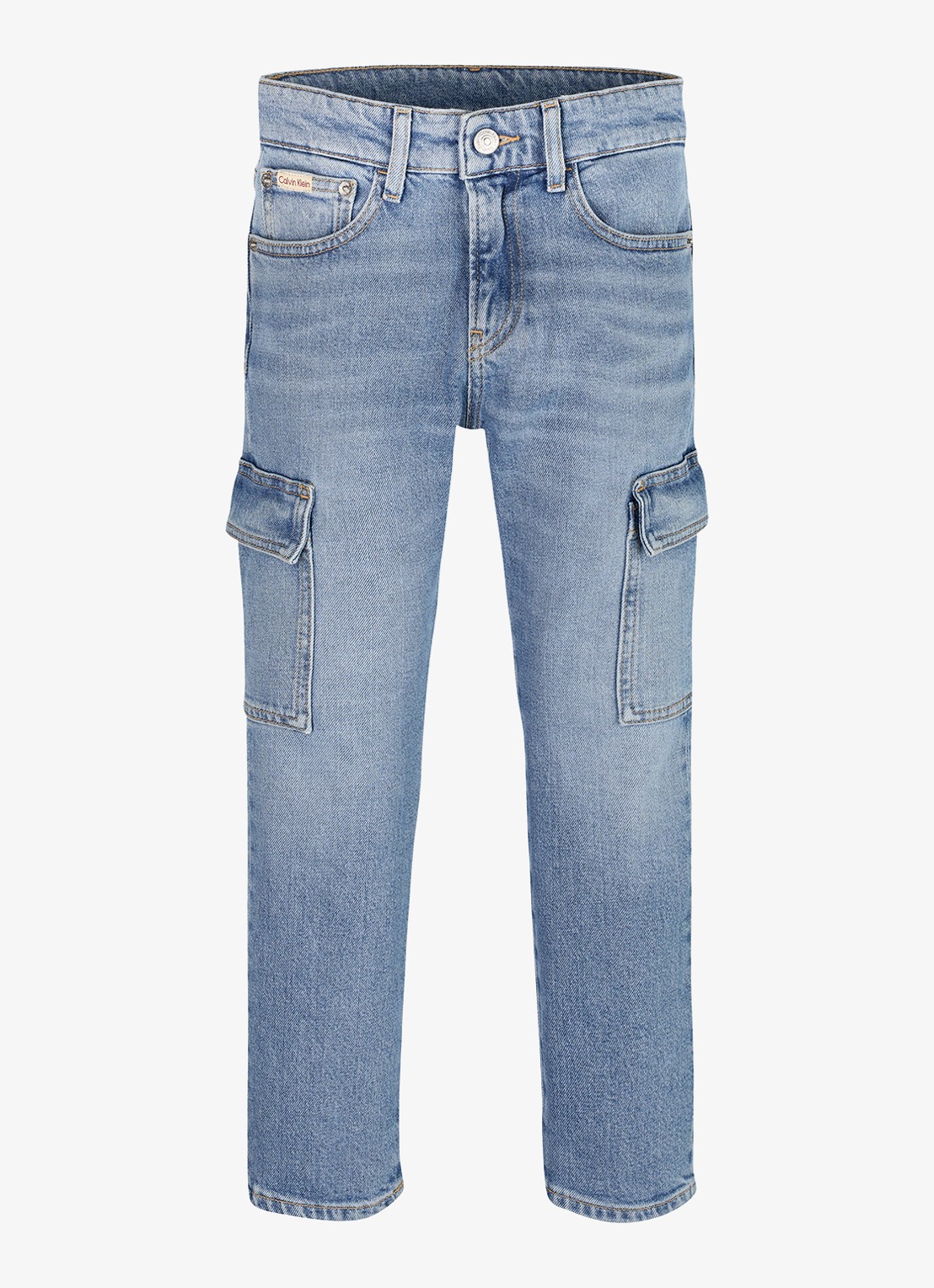 Calvin Klein Tapered fit cargojeans met steekzakken - voorkant 3 denim