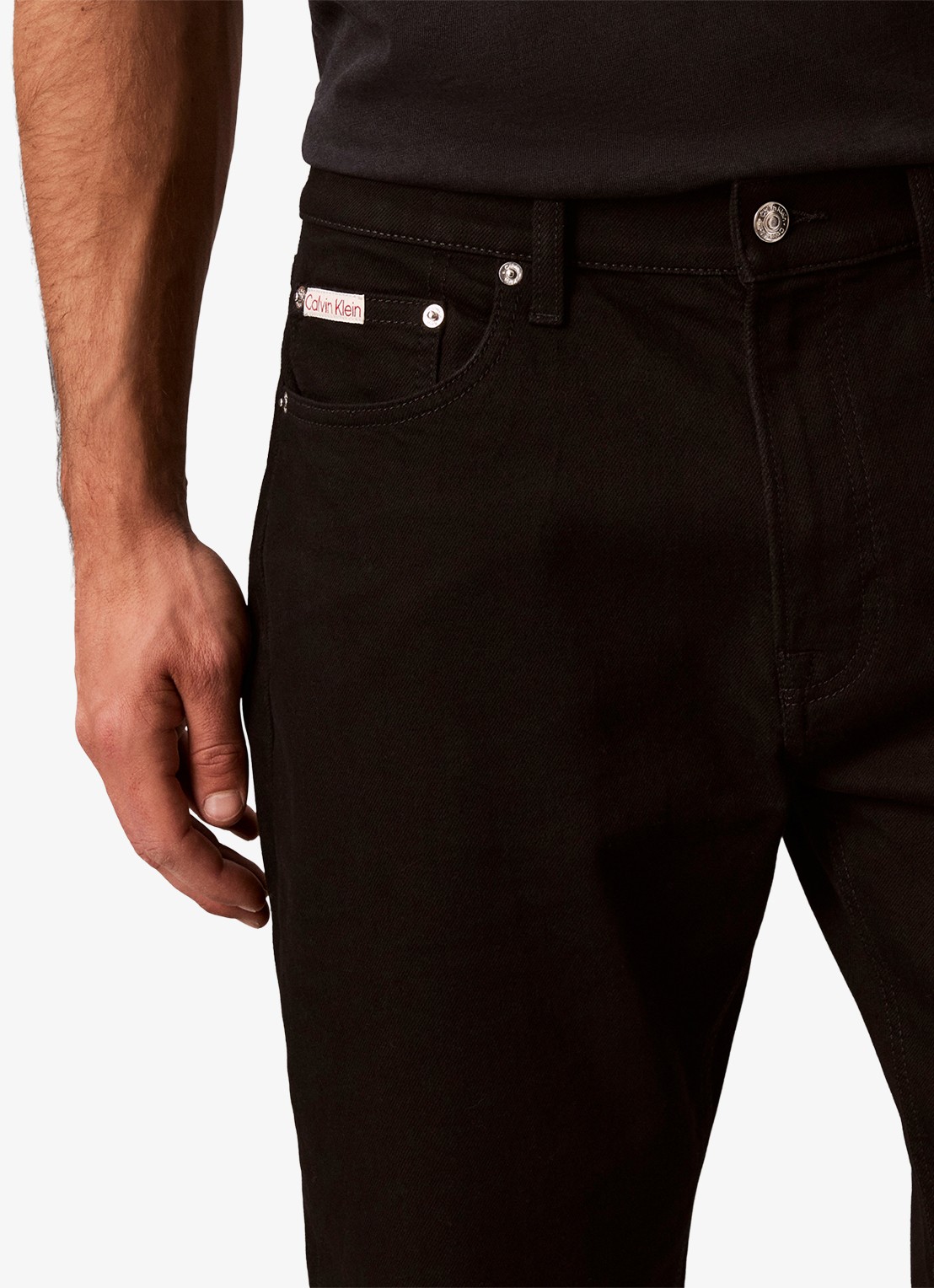 Calvin Klein Tapered fit jeans met steekzakken - detail 2 zwart